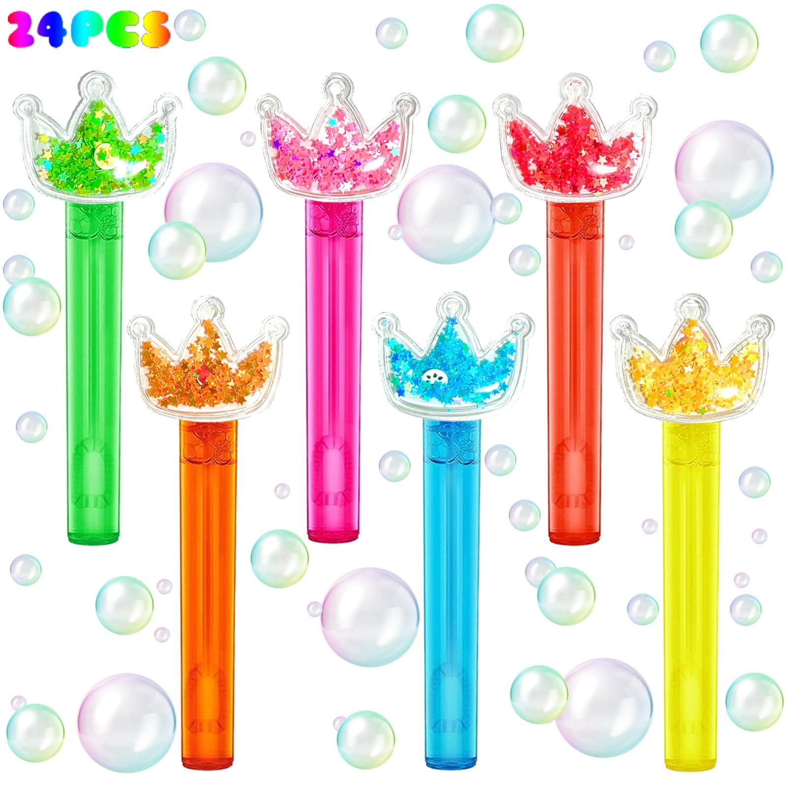 uoyoiPrincess Party Favors,24Pcs Glitter Crown Bubble Wands for Kids,Bling Crown Bubble Wand for Princess Birthday Party Supplies,Classroom Prizes Pinata Goodie Bag Stuffers Gift