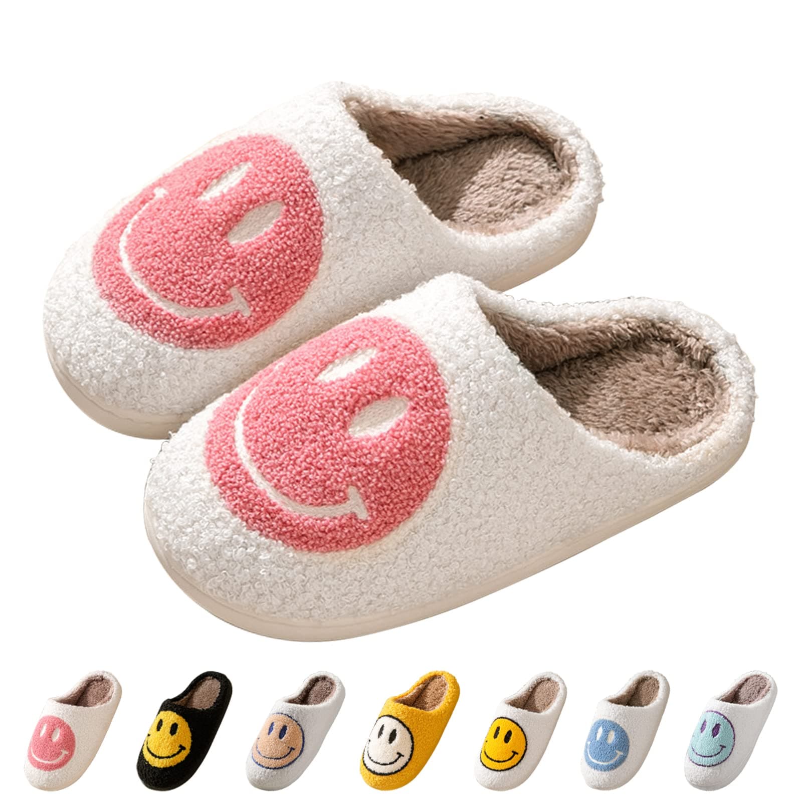 BevaneySmile Face Slippers for Women - Soft Plush Retro Preppy Slip-on Comfortable Indoor/Outdoor Shoes
