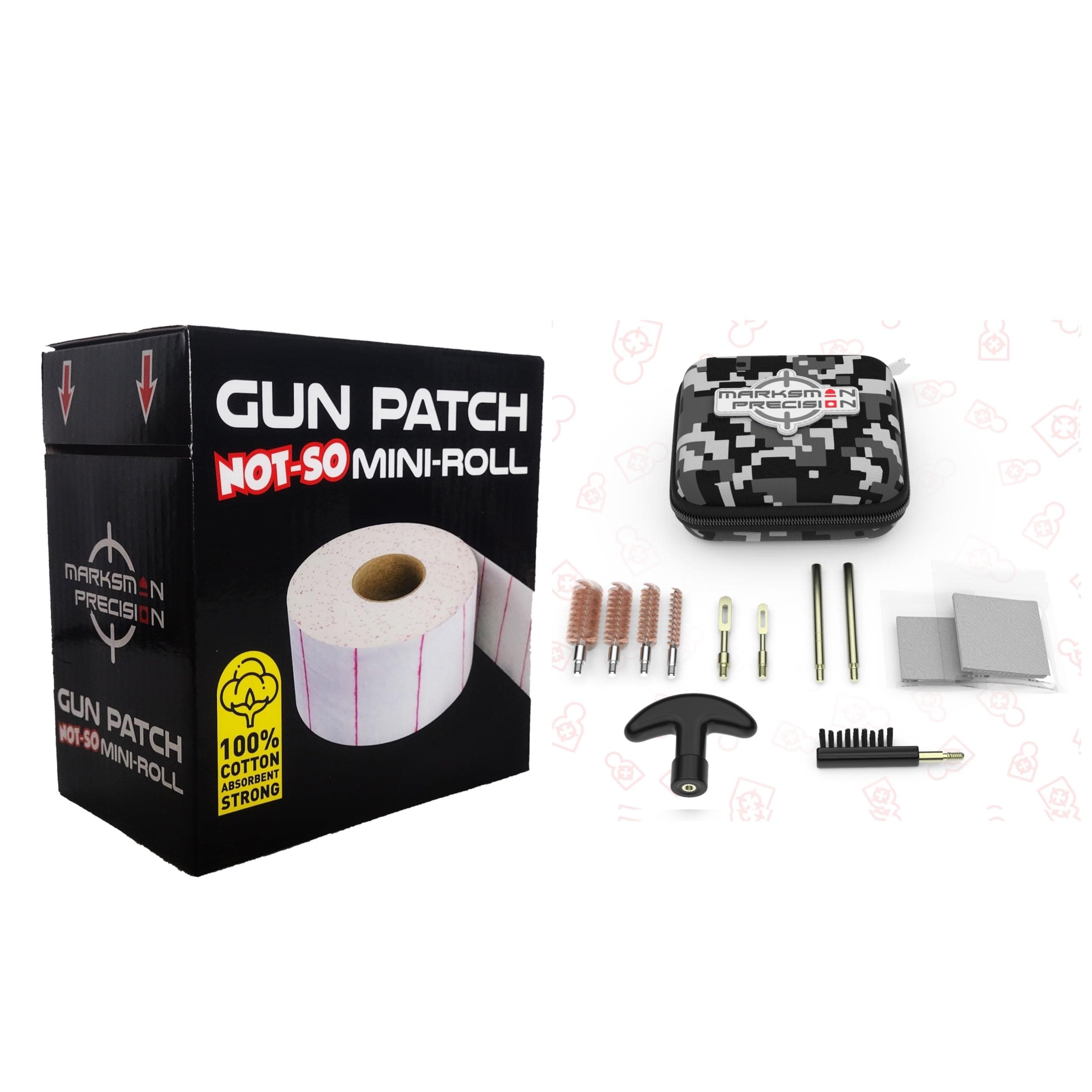Urban Camo 6 Inch Pistol Cleaning Kit and Gun Patch NOT-SO Mini-ROLL Bundle