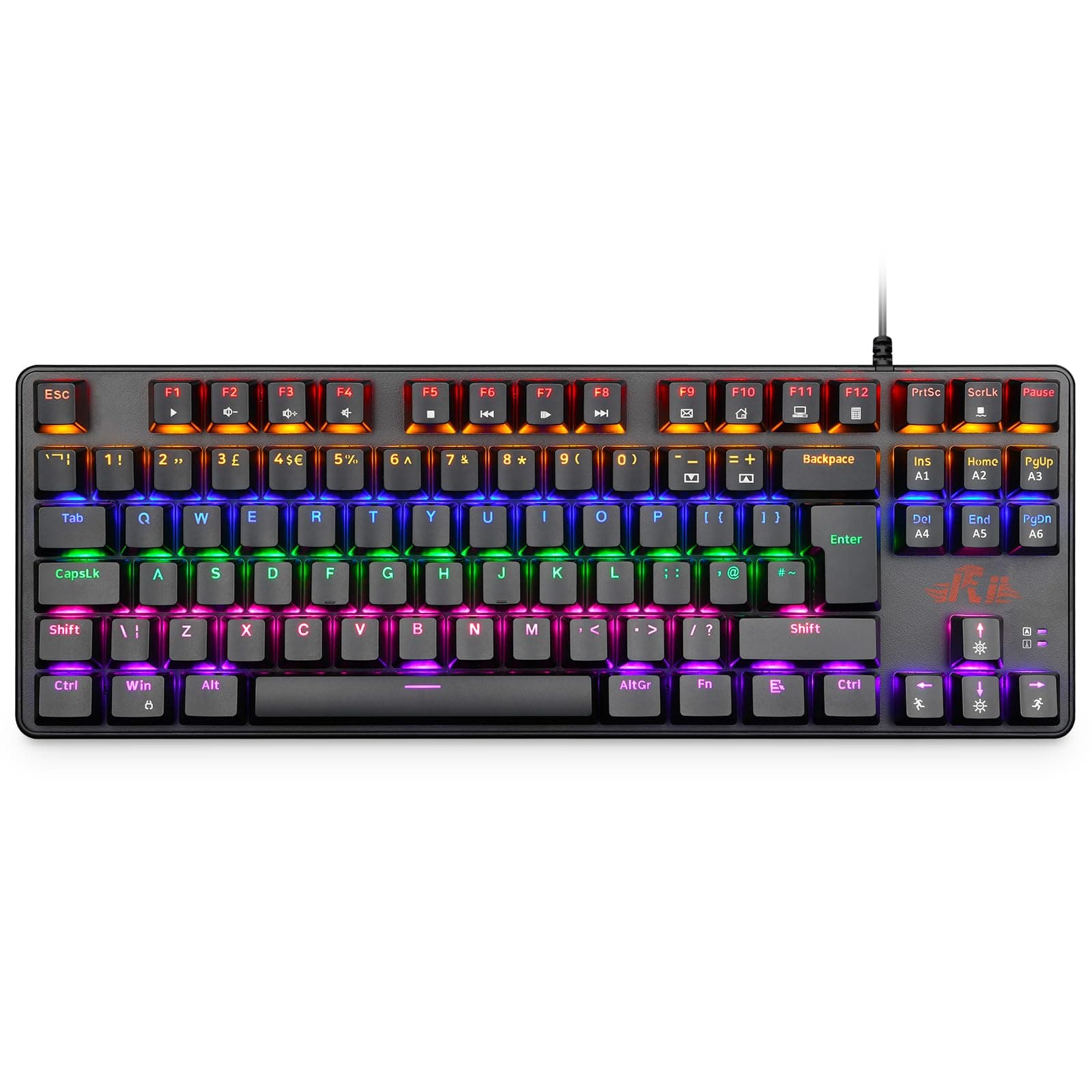 Mechanical Gaming keyboard, RK908 80% Mechanical Keyboard(9 Backlight Modes) Blue Switches with 7 Color 88 Keys for PC Windows Mac keyboard-UK Layout