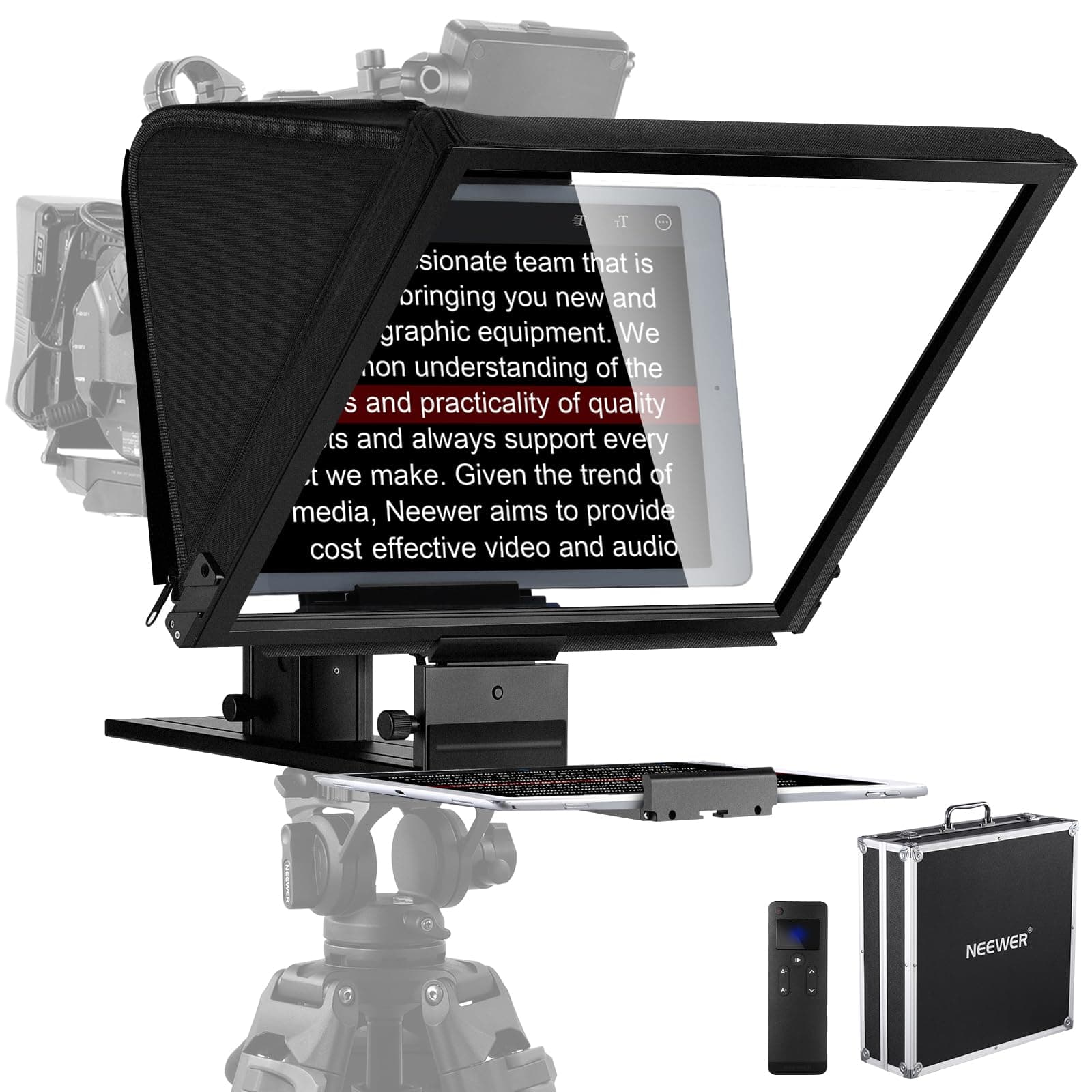 Teleprompter X16 with RT113 Remote & App Control, 16" Beamsplitter, Aluminum Alloy Foldable Design, QR Plate Compatible with 501PL iPad Android Tablet Camera Camcorder Up to 44lb/20kg