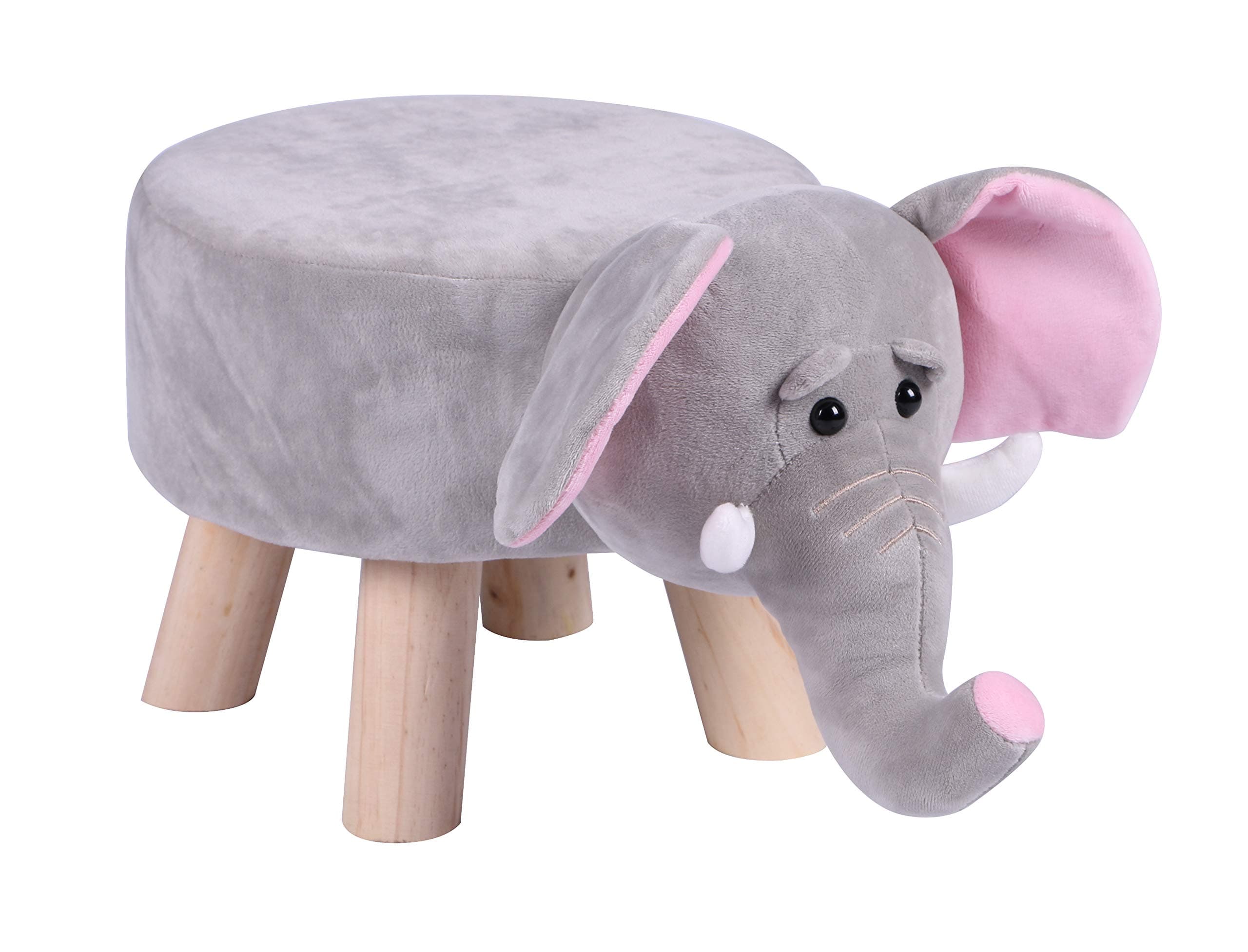 LITTLE POPI, Children’s Favorite Animal Ottoman, Kids Footrest Stool, Plush Ride on Seat, Removable and Washable Cover, Child-Safe Décor, CPSC Approved, Cute Sturdy Chair for Kids (Grey/Pink)