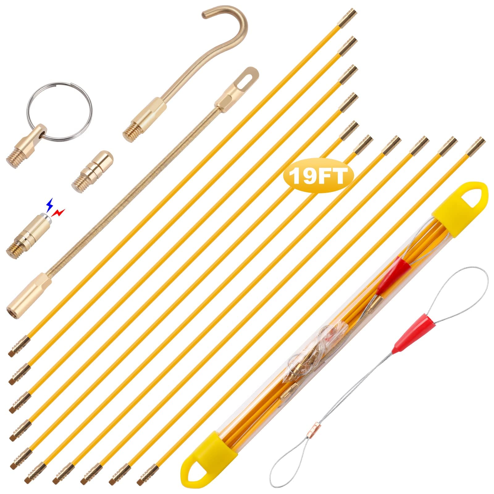 19 Inch Fiberglass Electric Wire Cable, Fish Pulling Tape Kit with 5 Different Accessories and Fasteners in One Carrying Case