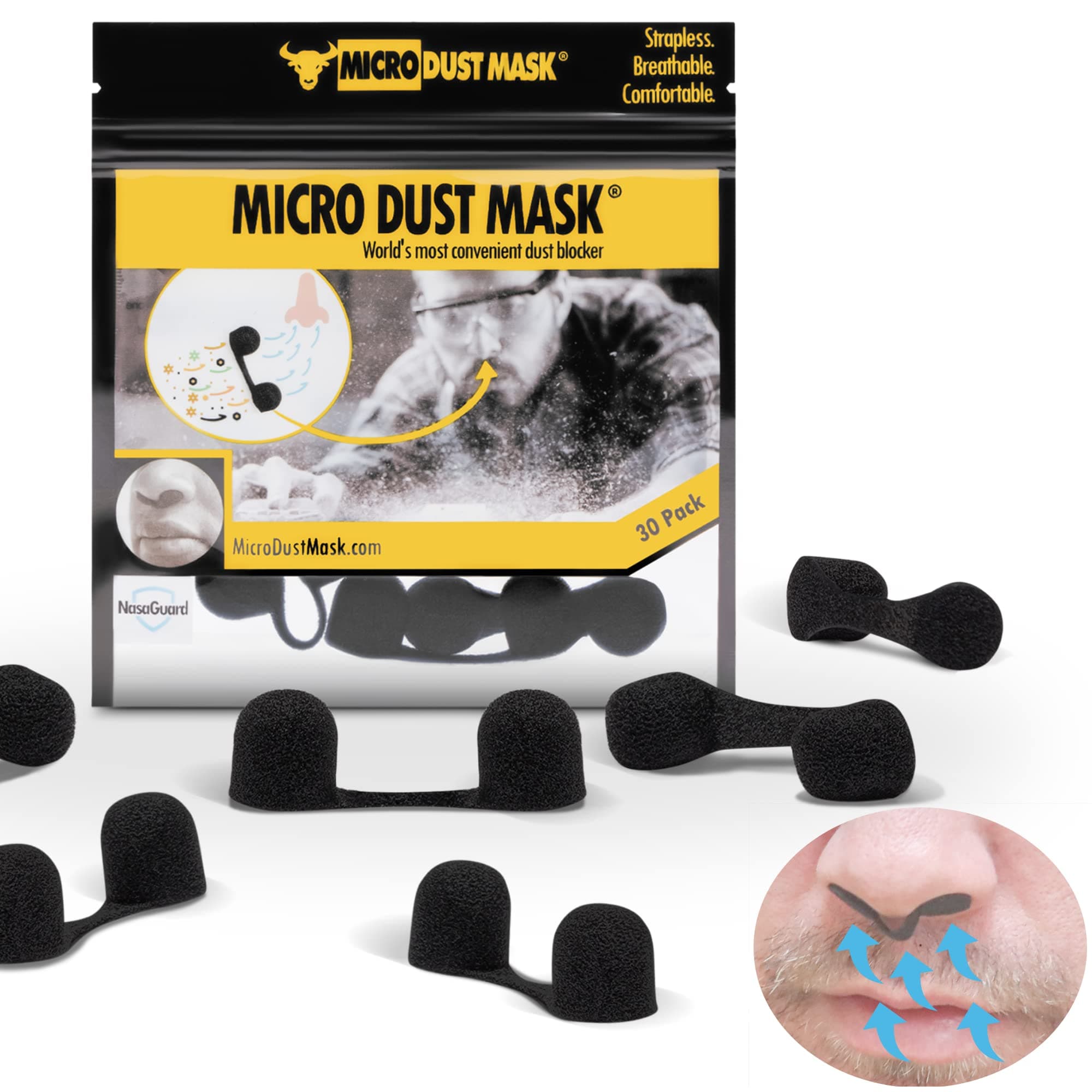 Dust Blocker Nose Filter - Dust Mask for Nose - Disposable Personal Protective Nose Mask Nasal Filter - Breathable for Woodworking, Lawn Mowing, Minor Construction - 30 Pack