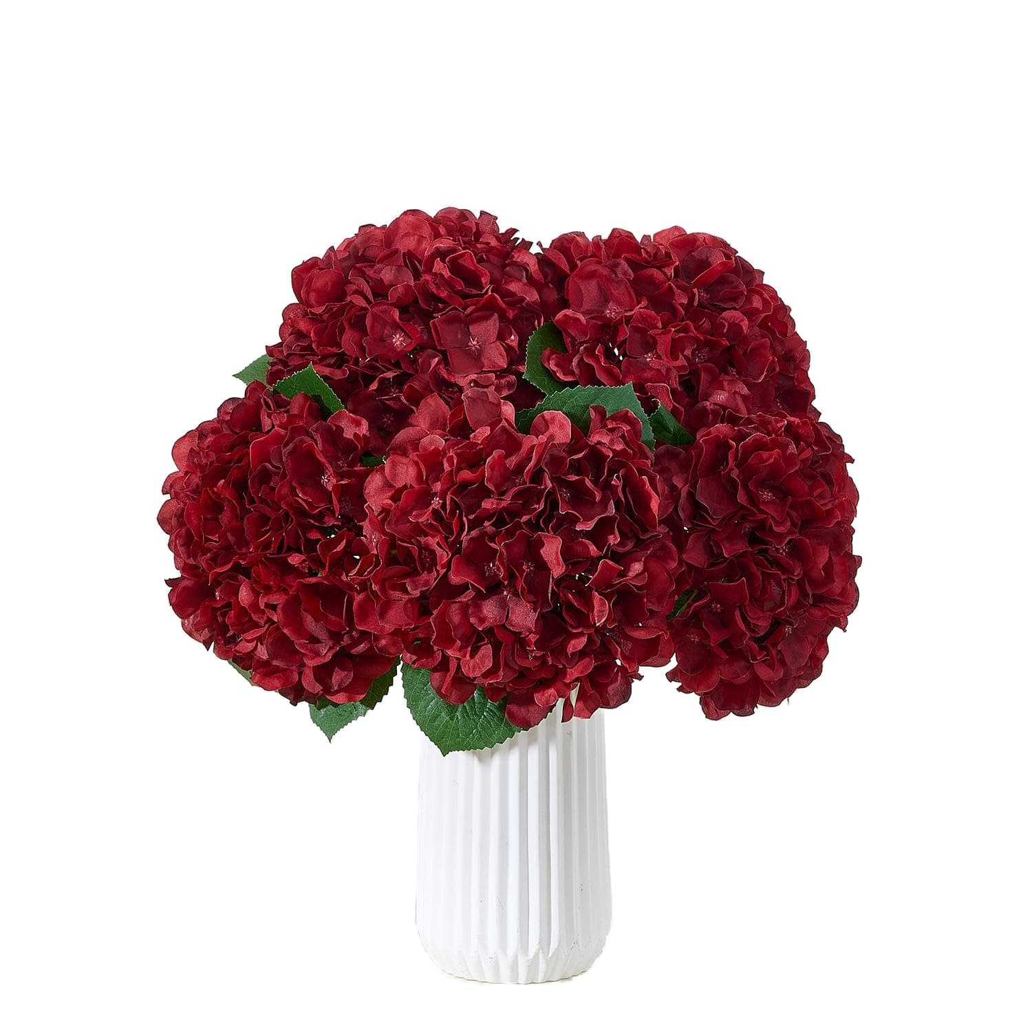 8Pcs Burgundy Fake Flowers Silk Hydrangea Artificial Flowers Bouquets Faux Hydrangea Stems for Home Table Centerpieces Wedding Party Decoration
