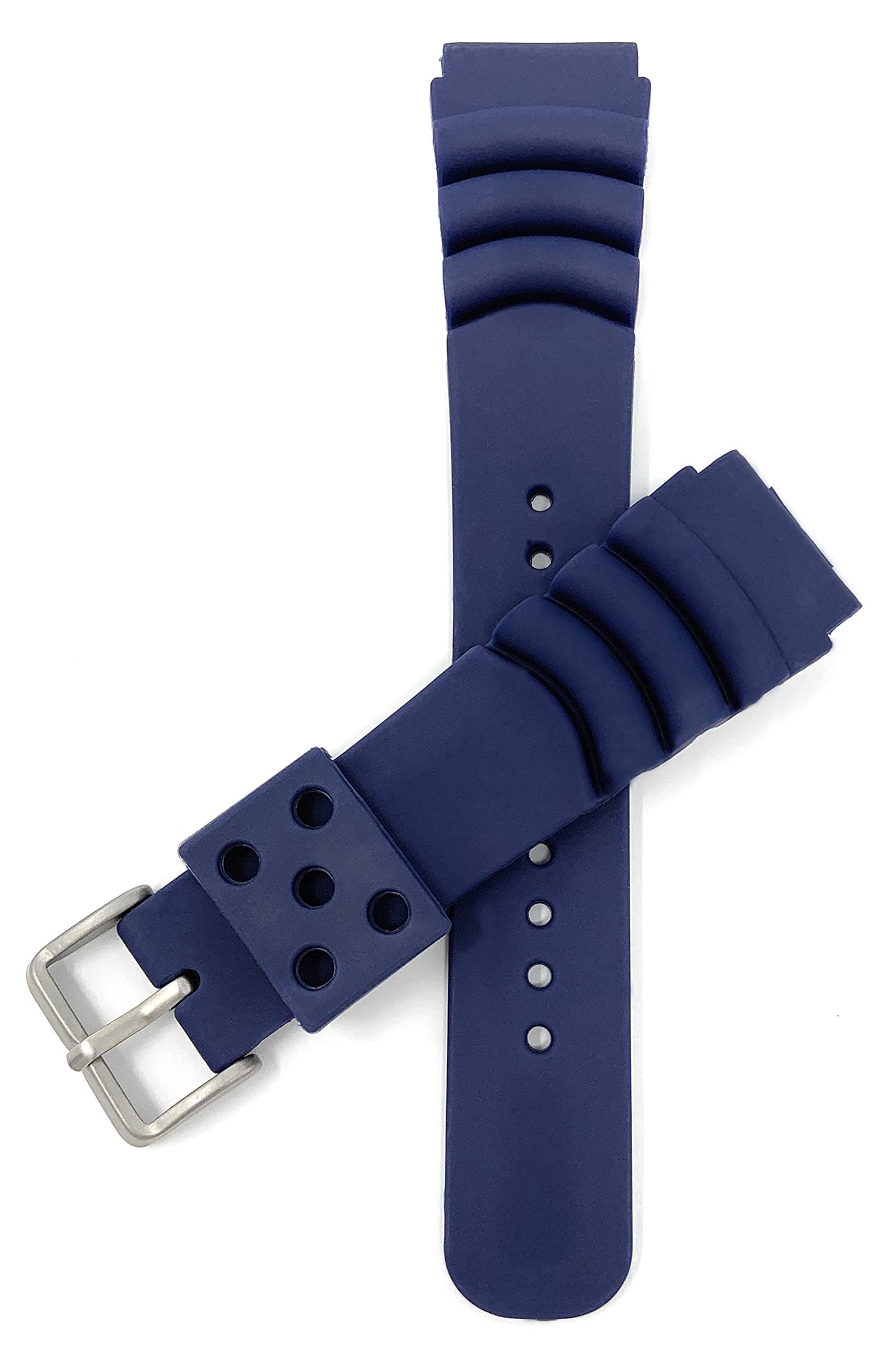 Bandini Mens Rubber Dive Watch Bands, Replacement Diver Watch Strap for Seiko and for Citizen Promaster - Curved Lines - 20mm, 22mm, Black, Blue, Green, Orange