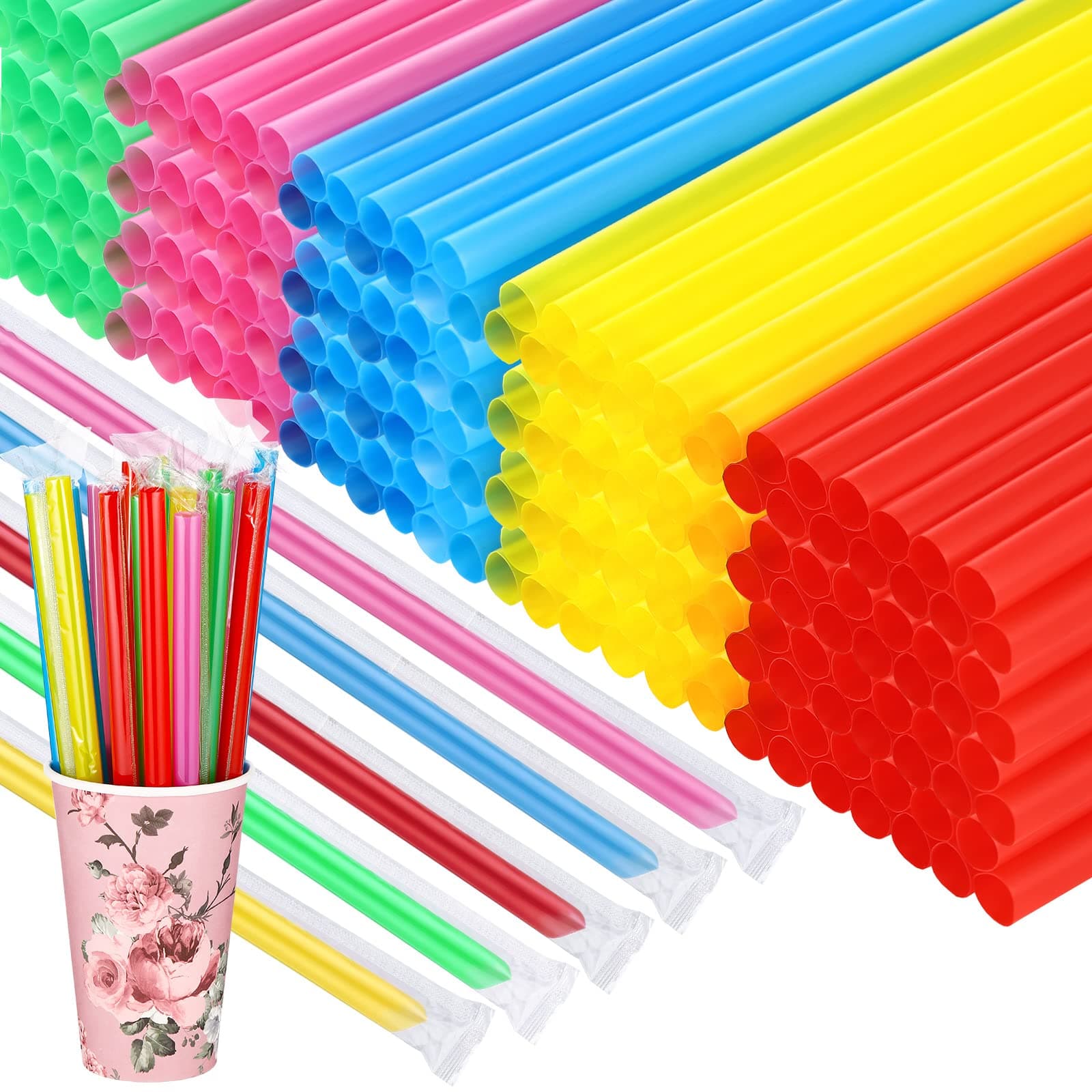 Vesici 1600 Pcs Jumbo Smoothie Straws Bulk Plastic Milkshake Wide Mouthed Disposable Drinking Straws, 0.43 x 9.45 Inch(Classic Color)