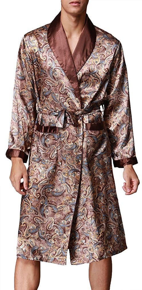 Mens Bath Robe Satin Sleepwear Housecoat, 45" inch Long Kimono Dressing Gown, Spa Robe Nightwear with Belt,L-XXL, Multicolor & Fashion Styles