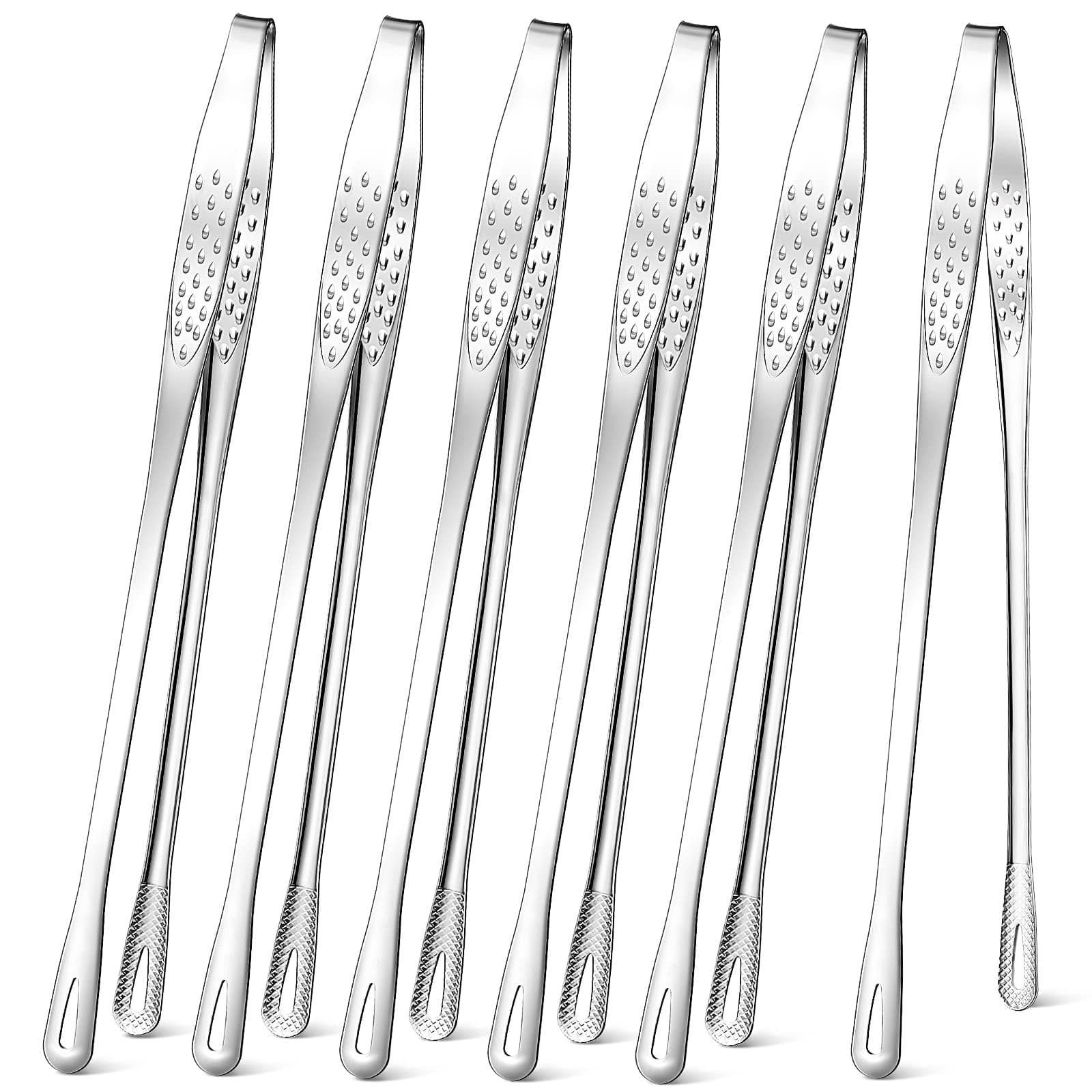 meekoo 6 Pcs 11 Inches Stainless Steel Korean BBQ Grill Tongs Japanese Barbecue Tongs for Cooking Portable Kitchenware Home Outdoor Steak Salad Food