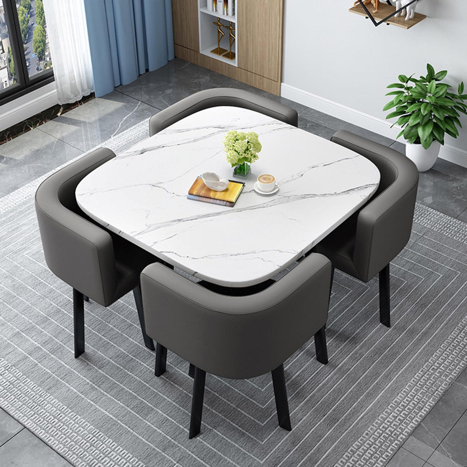 Round/Square Dining table Set with Chairs,Modern Conference Table and 4 Chairs Set,Reception Table and Chair Combination,Wooden Kitchen Table Set for 4 for Dining Room(80cm(31.5in),2)