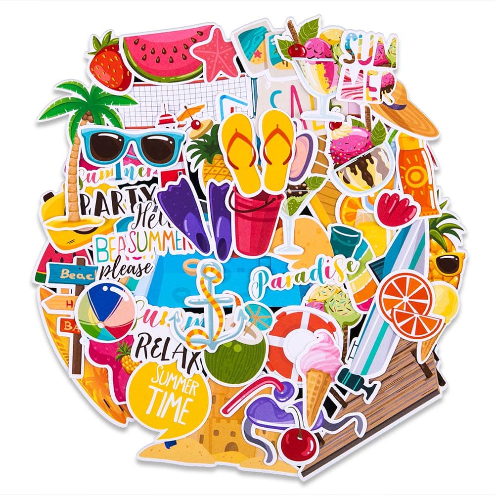 FaCraft Summer Party Scrapbook Stickers,50pcs Summer Scrapbooking Sticker Sticker Decal for Teens Planners and Journals, Beach Stickers Summer Stickers for Scrapbooking, Vacation Stickers