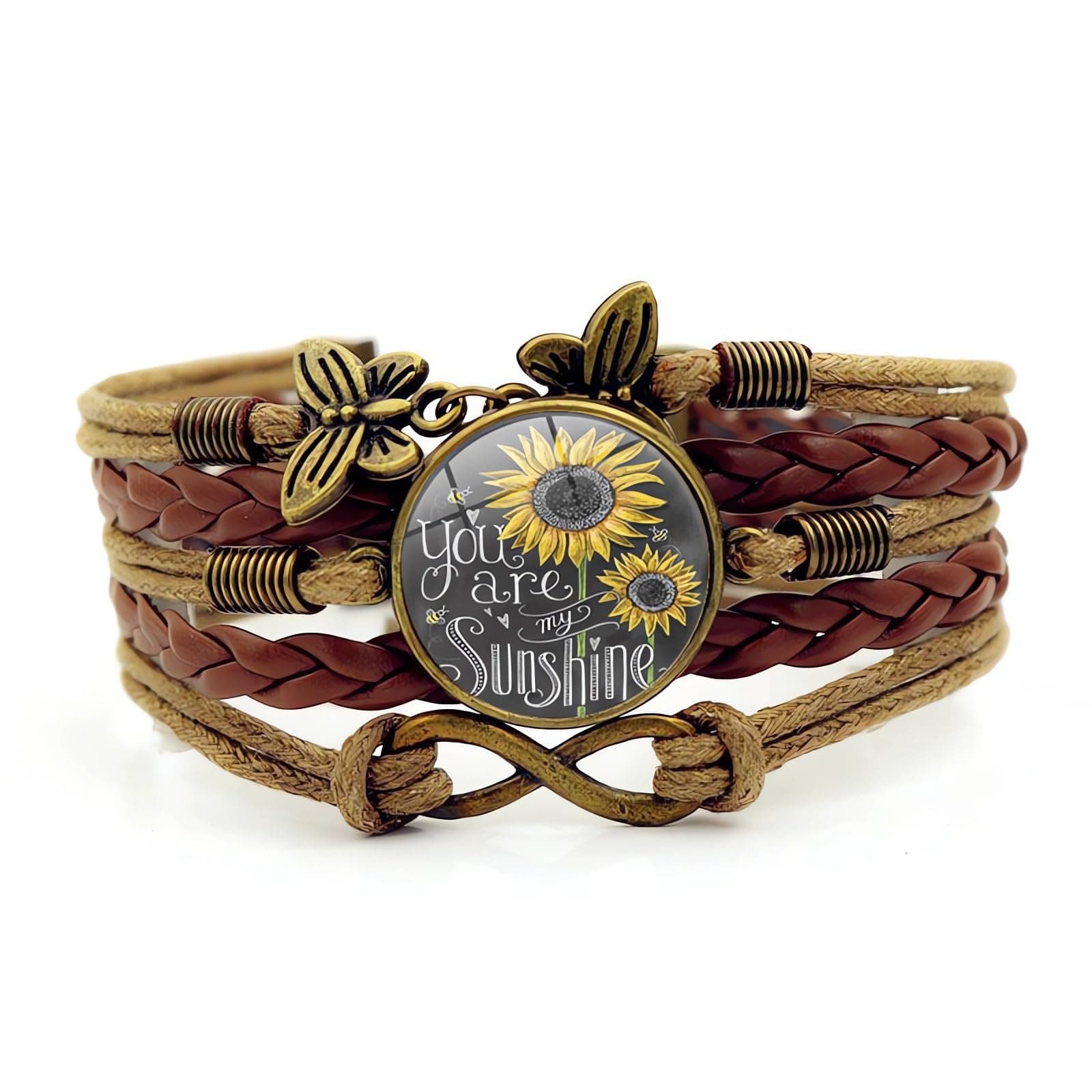 Sunflower Leather Bracelet for Women You are My Sunshine Boho Gifts Bracelets for Mom Wife Daughter Sisters Mother Grandma Friendship