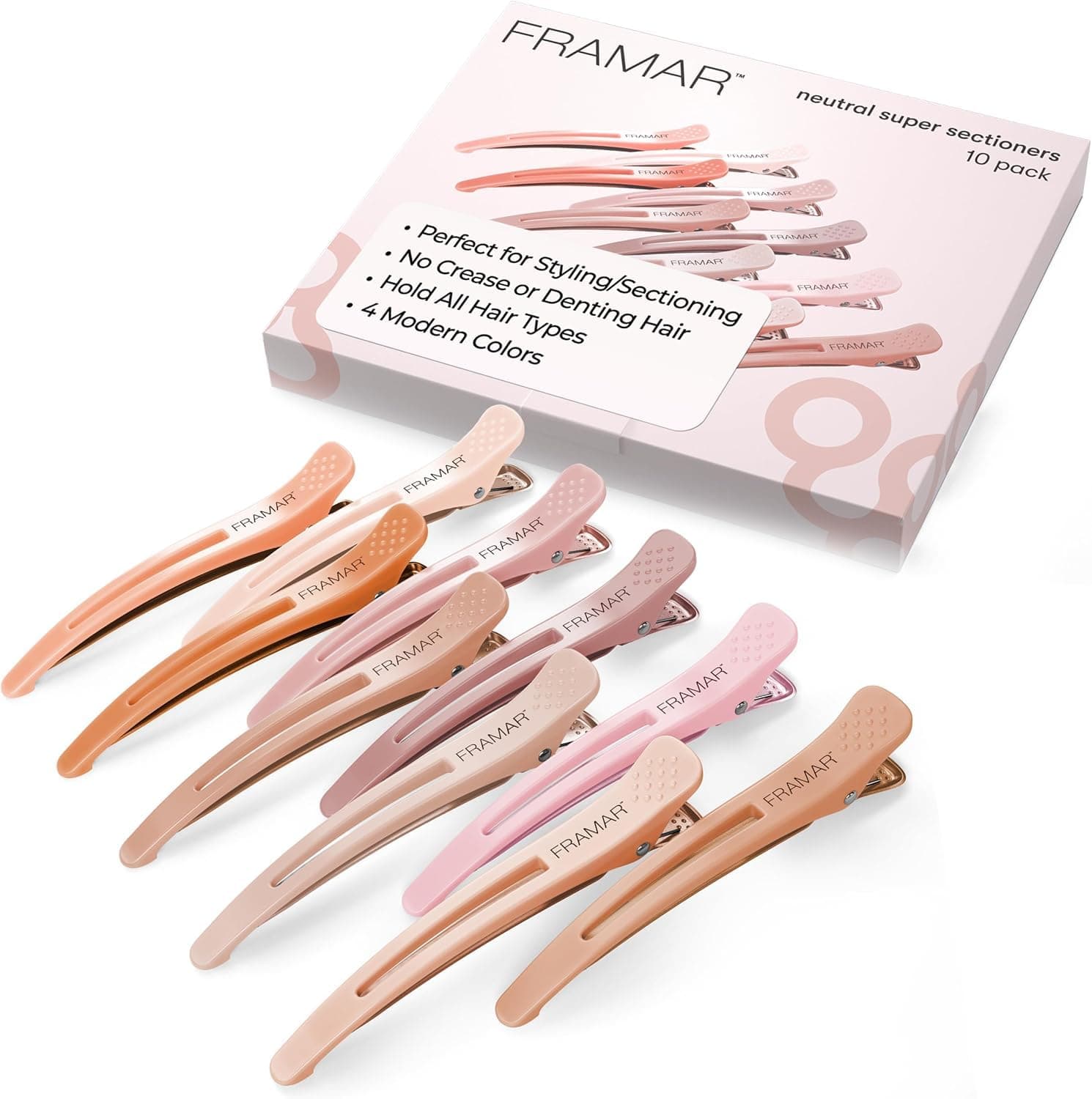FRAMAR Neutral Sectioning Hair Clips – 10-Pack No Crease Hair Clips for Styling & Sectioning For Girls