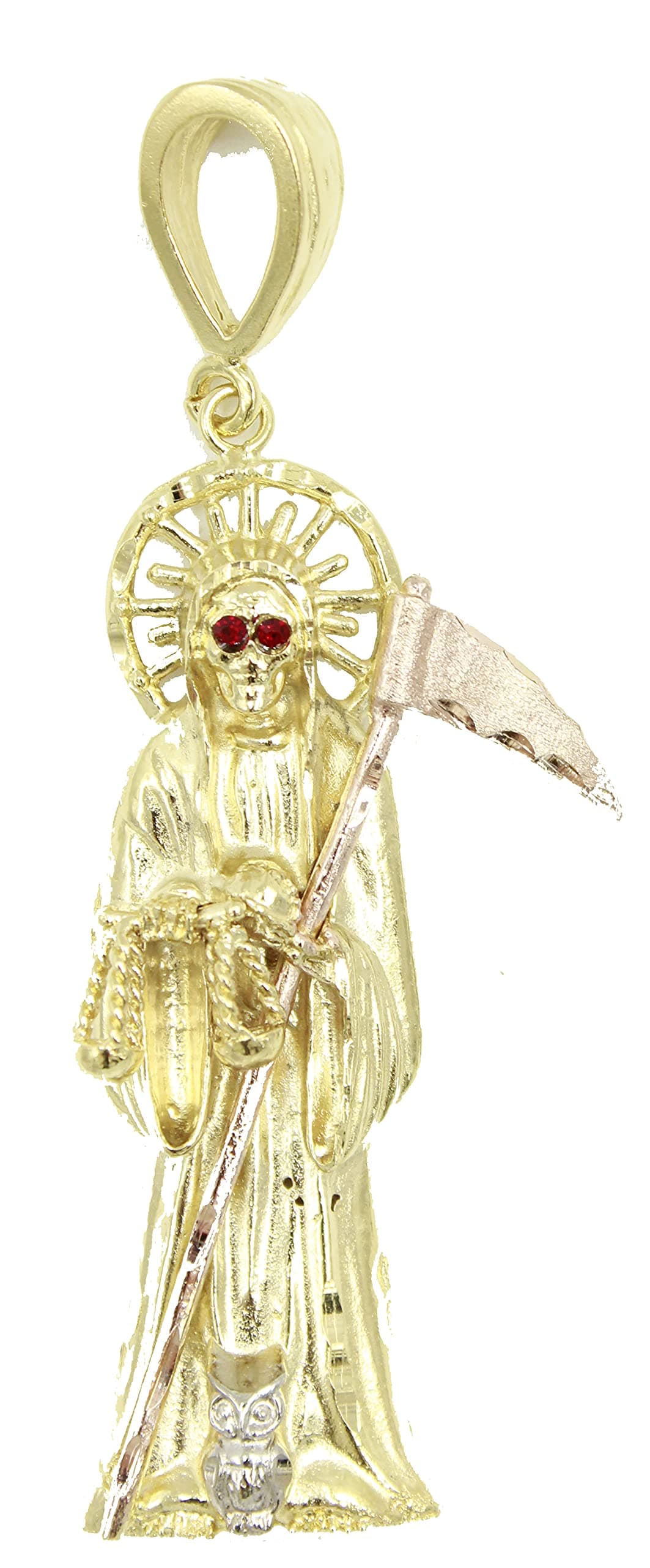 Santa Muerte Holy Death Grim Reaper 18k Gold Plated 3 Tone Pendant with 24 inch Chain