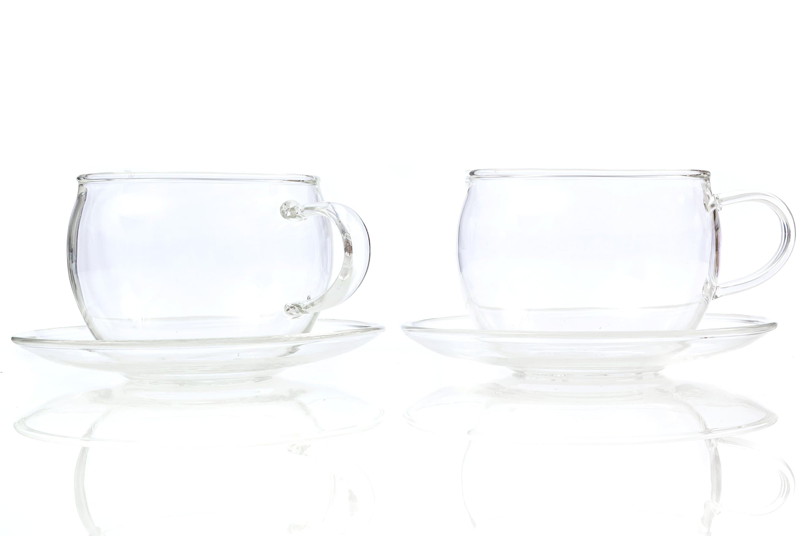 9oz Clear Glass Tea/Coffee Cup and Saucer, Set of 2