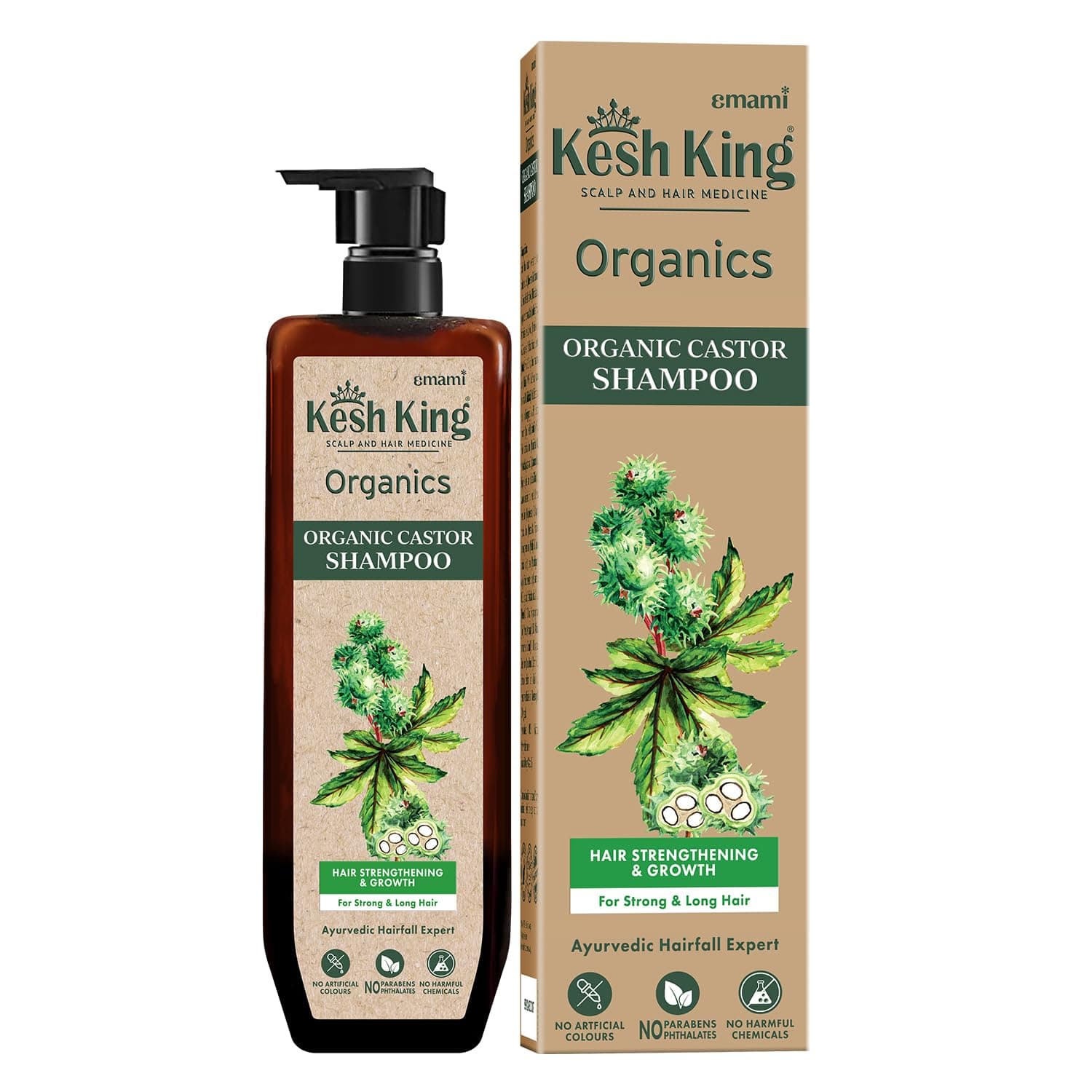 Kesh King Organics - Organic Castor Shampoo |Boosts Hair Growth & Strengthens|For Smooth, Voluminous Hair|Organics|No Artificial Colours, Parabens, Phthalates Or Harmful Chemicals - 300Ml, 369 Grams