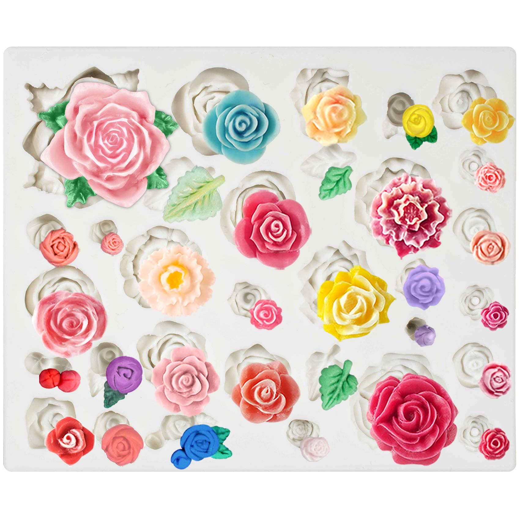 FUNSHOWCASE21 Cavity Roses Collection Fondant Candy Silicone Mold for Sugarcraft Cake Decoration, Cupcake Topper, Polymer Clay, Soap Wax Making Crafting Projects