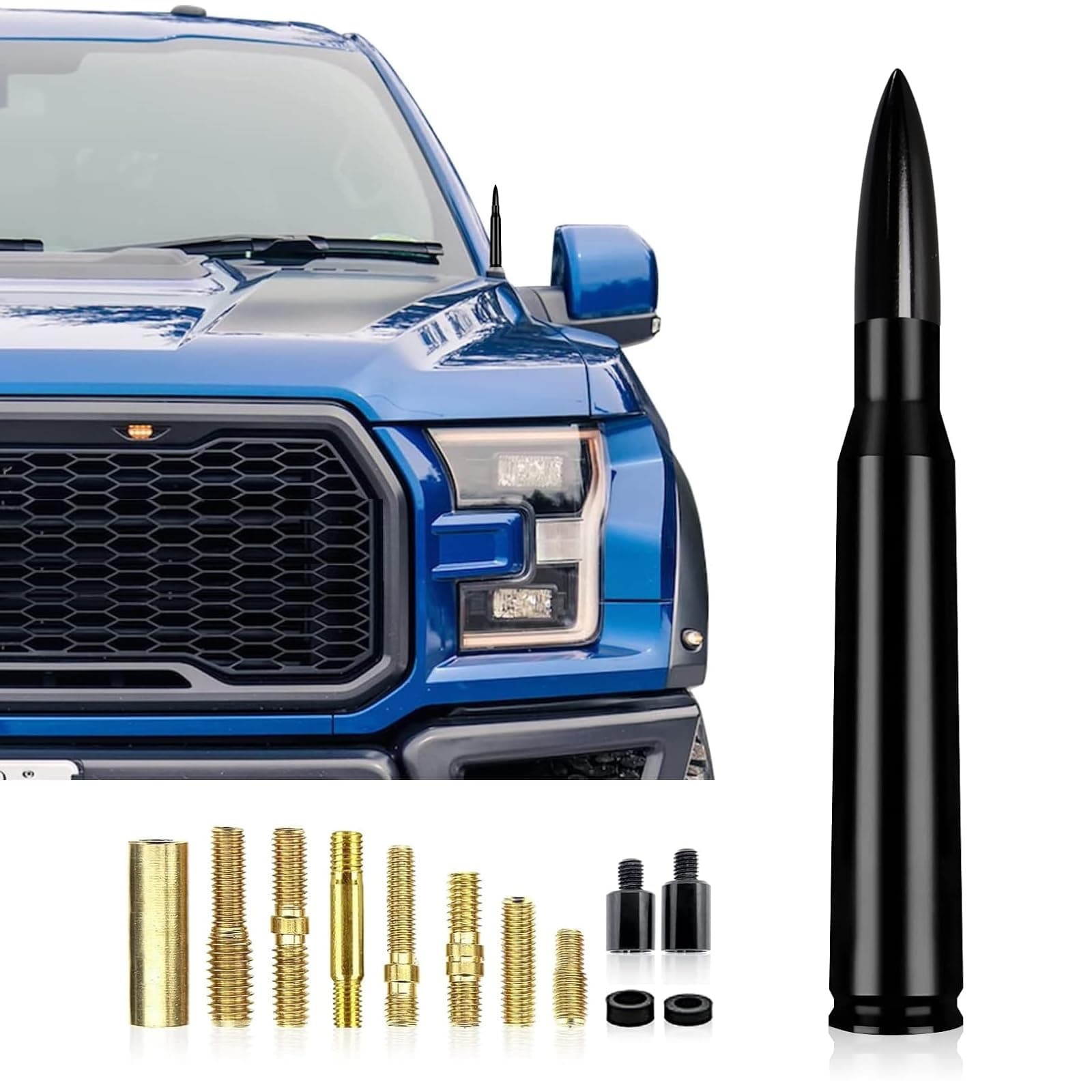 fasebeek 1 Pack Truck Bullet Antenna, Auto Antenna Mast, Trucks Accessories, Compatible with GM Chevy Silverado 1500 2500 3500 HD Avalanche GMC Sierra 1500 2500 3500 (Splice Black)