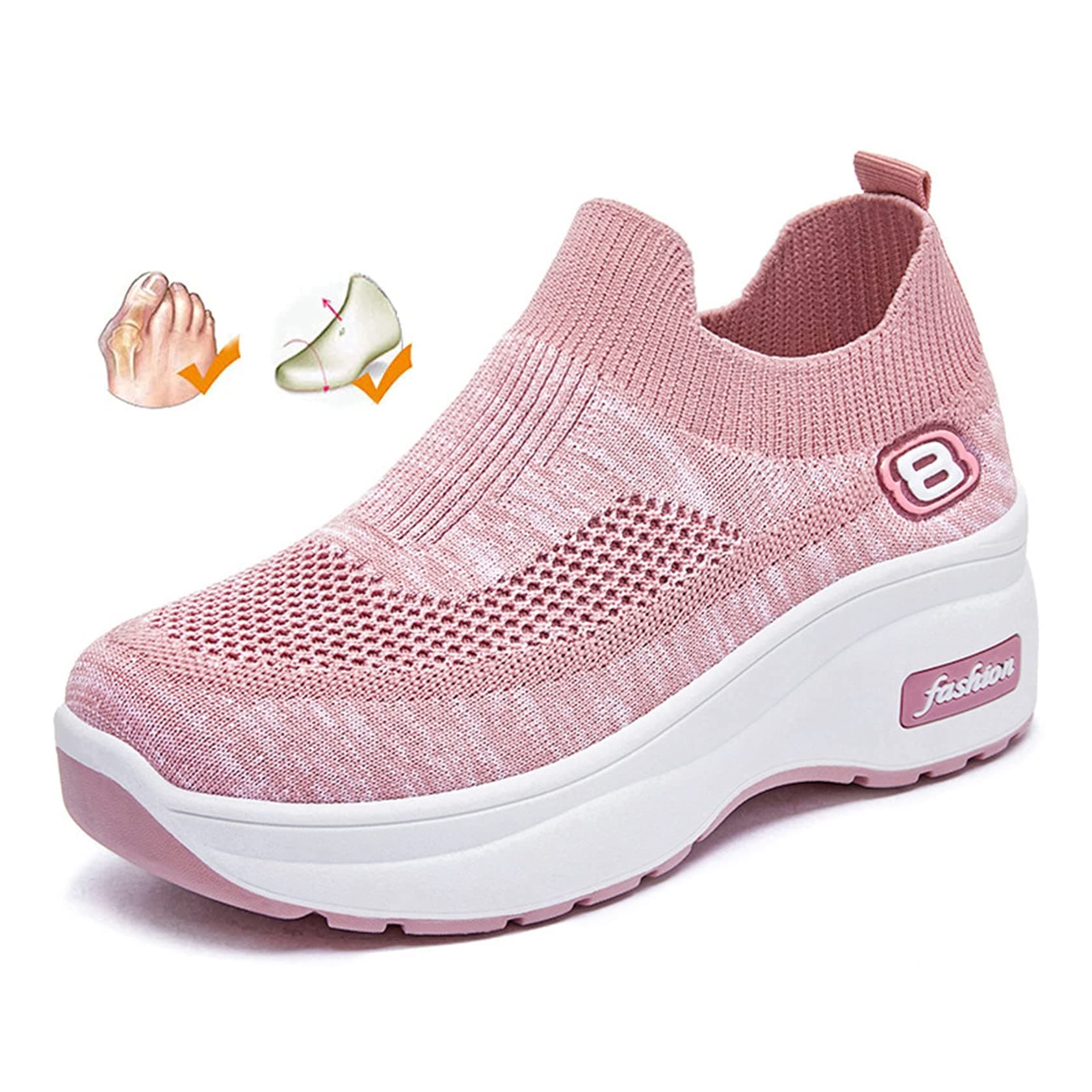 Womens Diabetic Orthopedic Shoes for Swollen Feet Ladies Platform Wide Fit Sneaker Adjustable Closure Toe Walking Sandals for Arthritis Hallux Valgus (Pink 38EU)