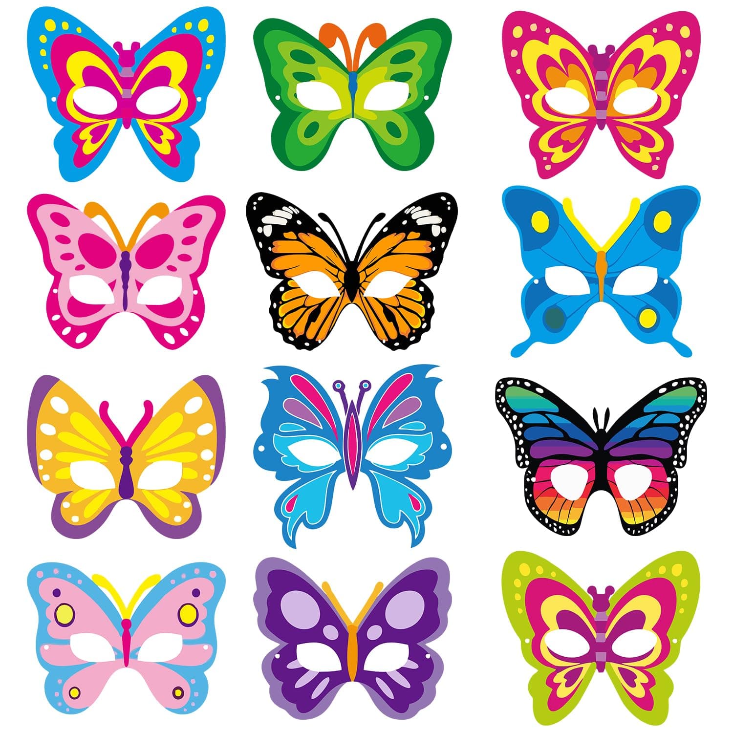 12 Piece Butterfly Theme Birthday Masks - Kids Butterfly Party Decorations