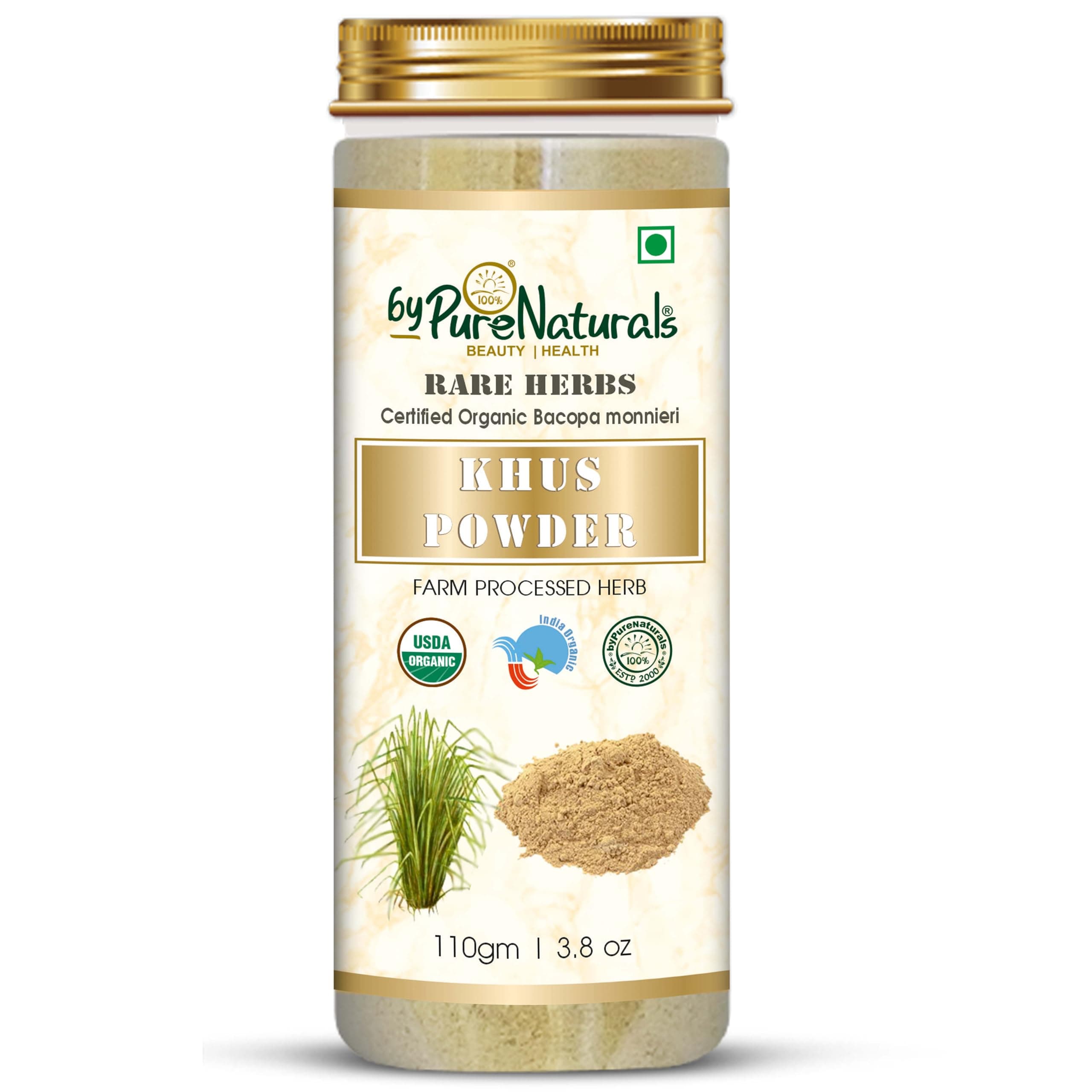 byPureNaturals Organic Herbs Khus Powder, 110gm – Vetiver Root Powder for Face, Skin Care & Hair Care | Natural Khus Powder for Healthy Skin & Hair | Suitable for All Skin Types | For Men & Women
