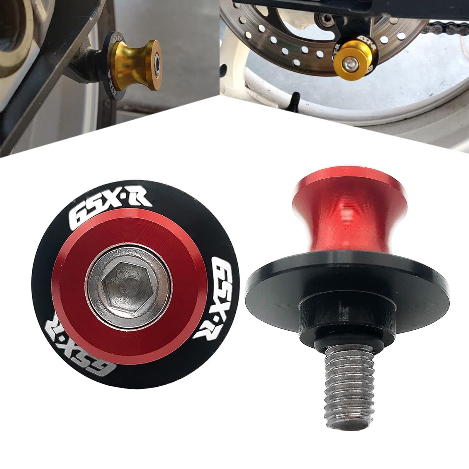 8MM M8 X 1.5 Motorcycle Swing arm Sliders Spools CNC Aluninum Swing Arm Stand Screws 2PCS for Suzuki GSX-R 600 GSX-R 750 GSX-R 1000 (Red)