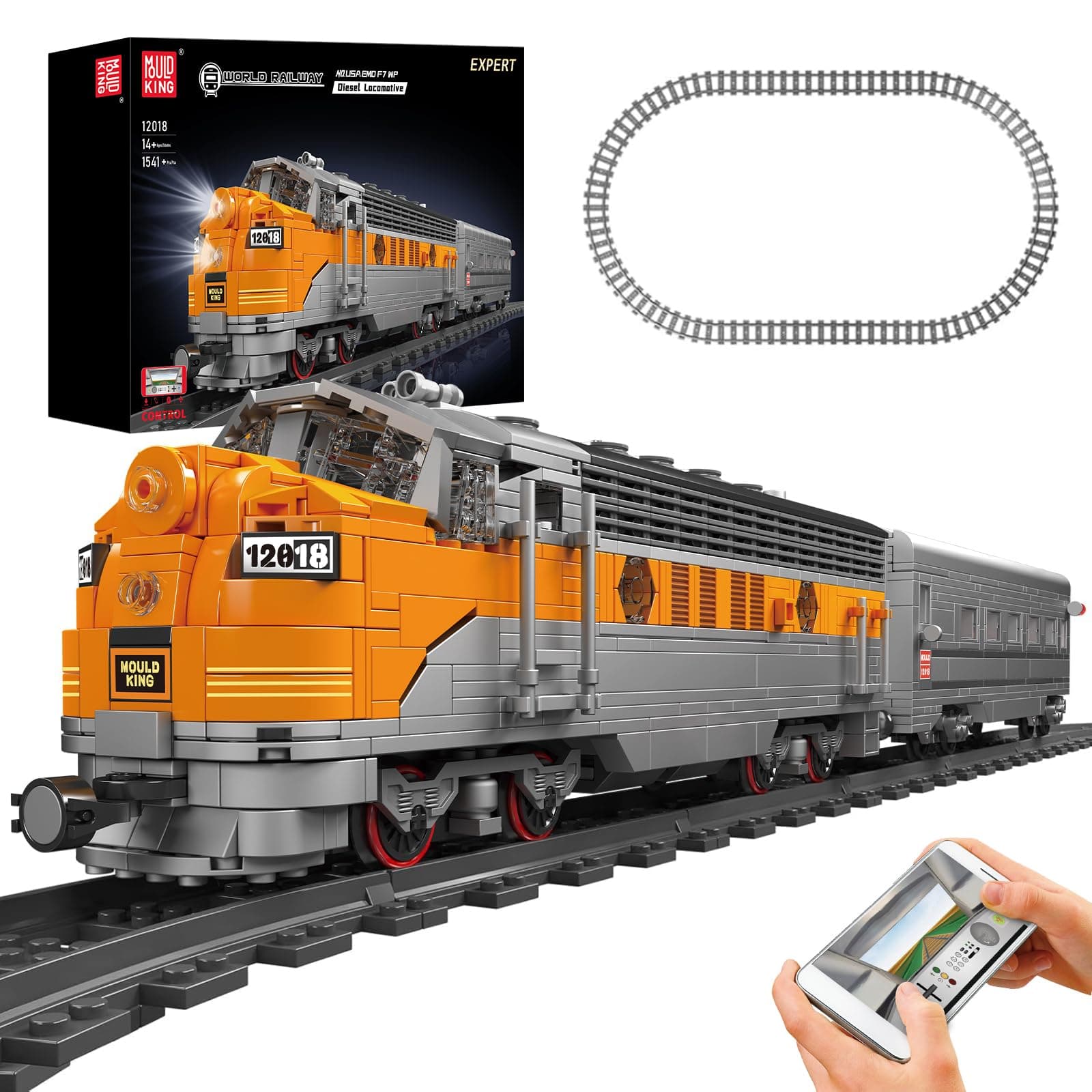 12018 Train Building Blocks Sets, Remote/App Control EMD F7 Internal Combustion Locomotive Kits, Scale Model with Tracks for Adults Teen(1541 PCS)