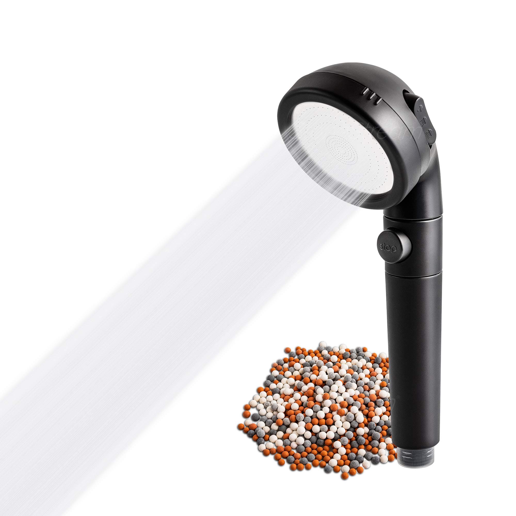 Original StoneStream® EcoPower Shower Head System — Spa Like Ionic Filter to Soften & Save Water — for Non-Electric Showers Only — Matte Black