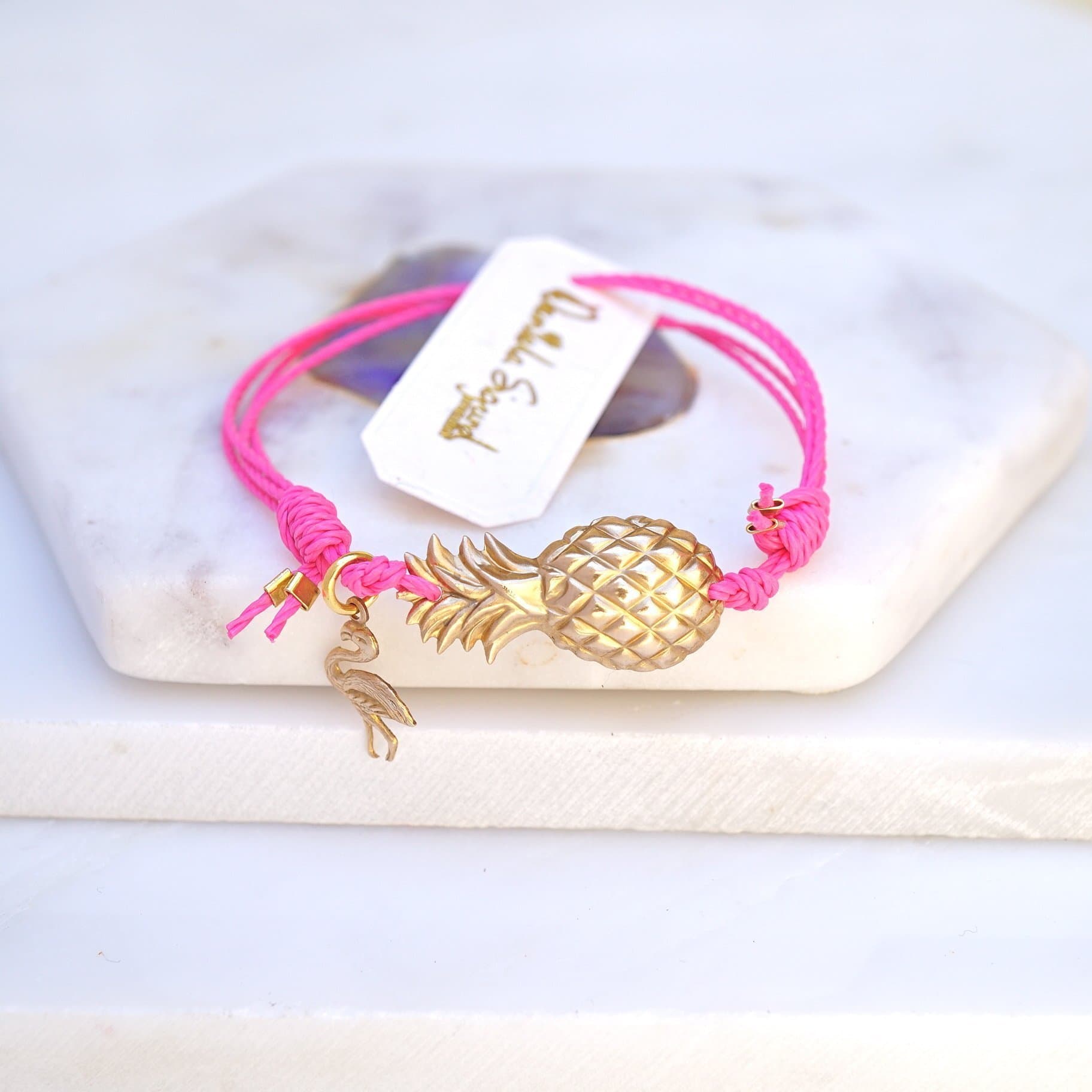 Pineapple and flamingo bracelet,pink friendship bracelet,tropicana jewellery,beach bracelet