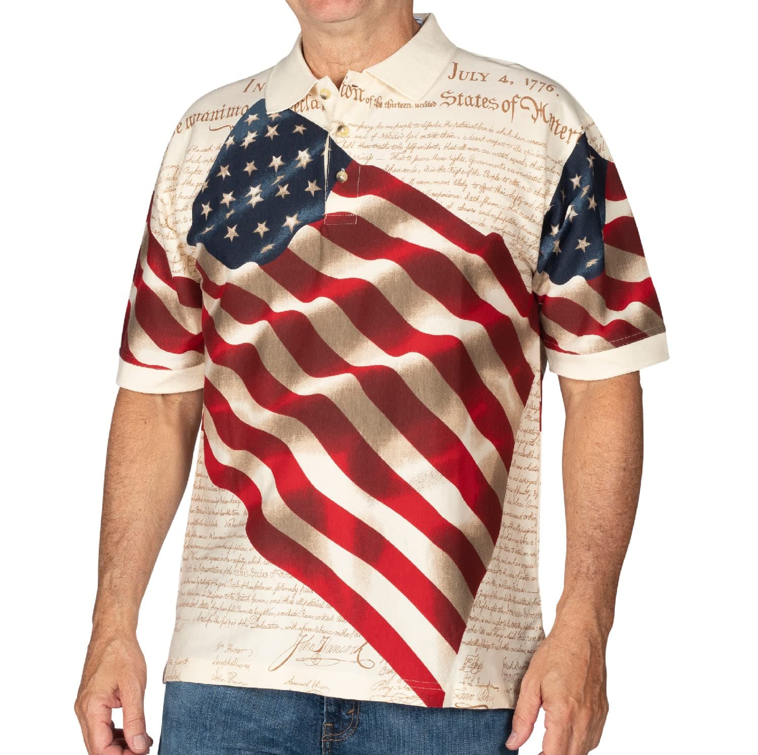 Allover Patriotic Polo Shirt | American Flag Polo Shirt Men | Cotton 4th of July Shirts for Men | Button Closure Patriotic Shirts for Men in 2X-Large