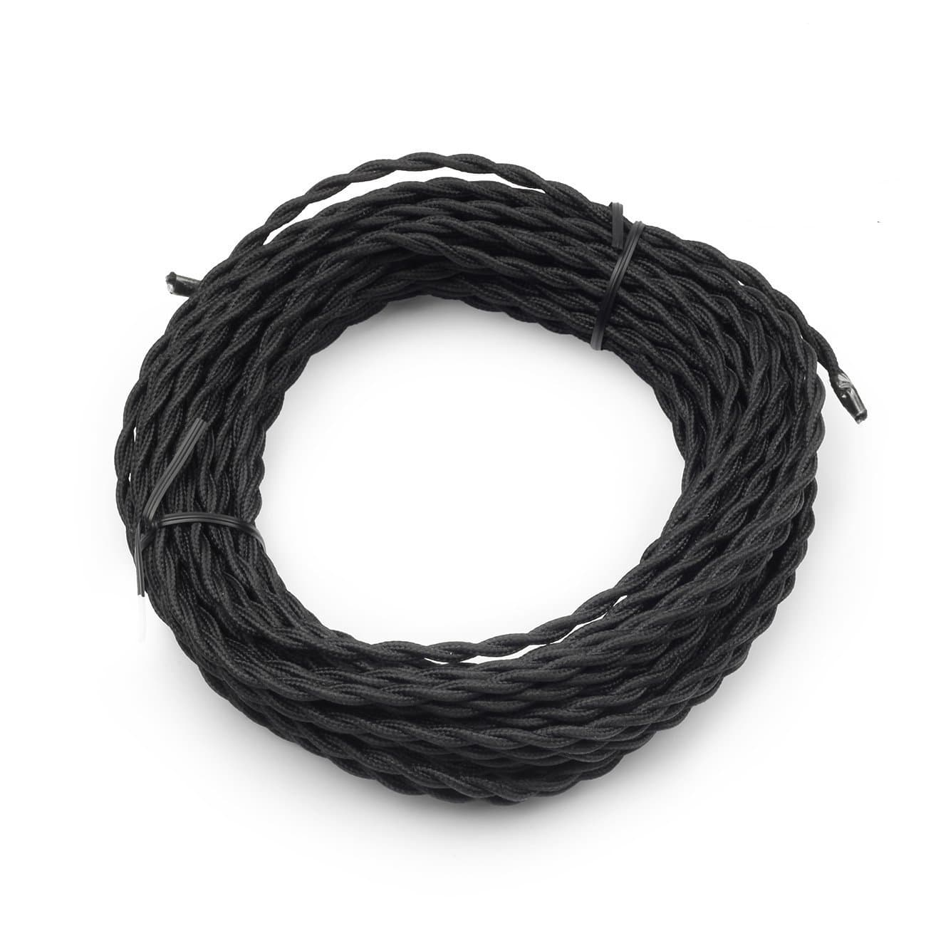 Black Twisted Cloth Covered Wire, 2-Conductor 18-Gauge Antique Industrial Fabric Electrical Cord Cable, Vintage Style Lamp Cord Strands 50 Feet