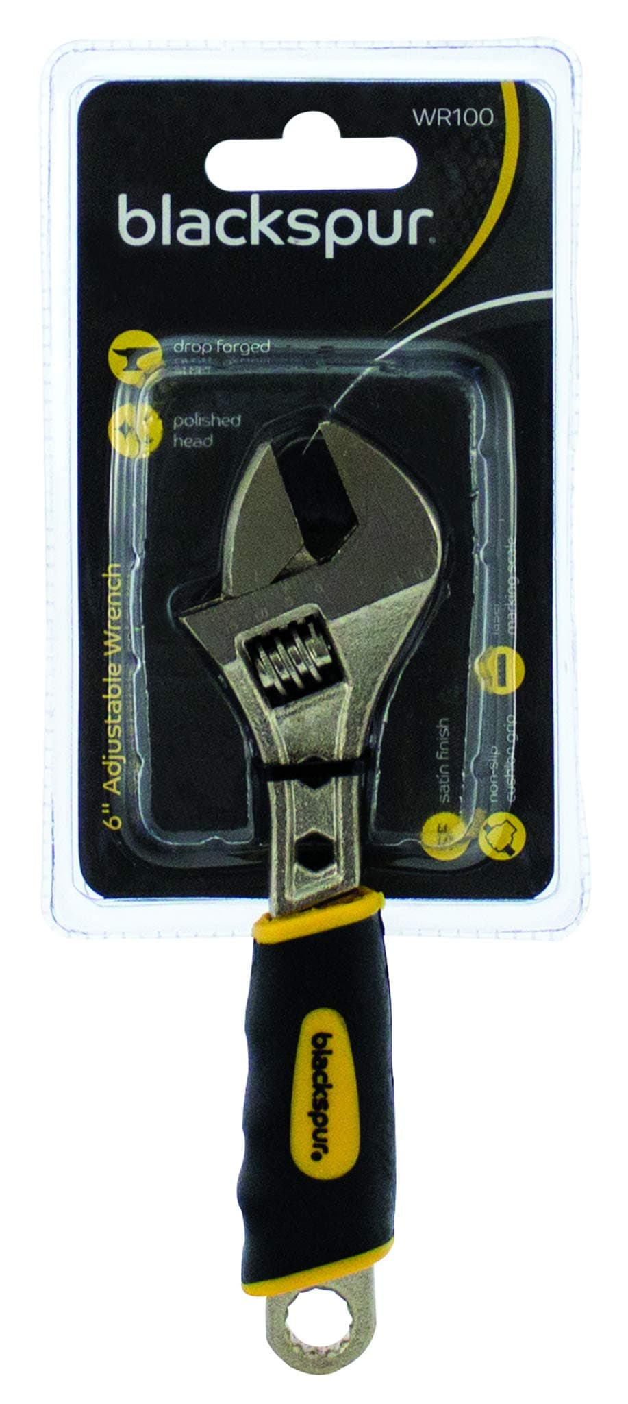 1x Yellow 15cm Forged Steel Adjustable Wrench - Universal Adjustable Wheel Nut Pipe Spanner Car Tool - by Blackspur