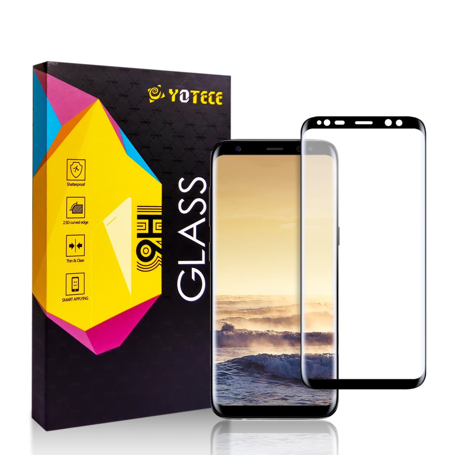 Screen Protector Tempered Glass YOTECE Full Screen Coverage Ultra HD Clear Scratch Resistant Easy to Install Curved Film for Samsung Galaxy (B)