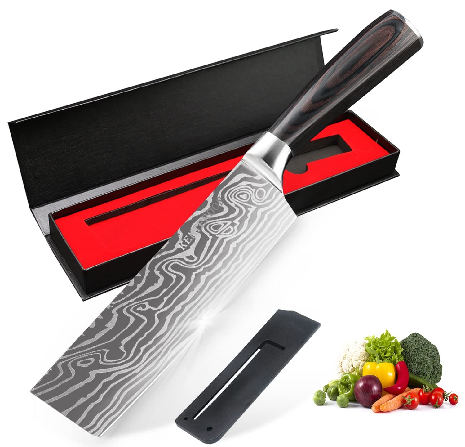 7" Kitchen Knives Japanese Nakiri Knife Universal Chef's Knife Fruit & Vegetable Knife Stainless Steel Blade - Ultra Sharp,Gift Box Perfect for Home and Restaurant Pro Chef