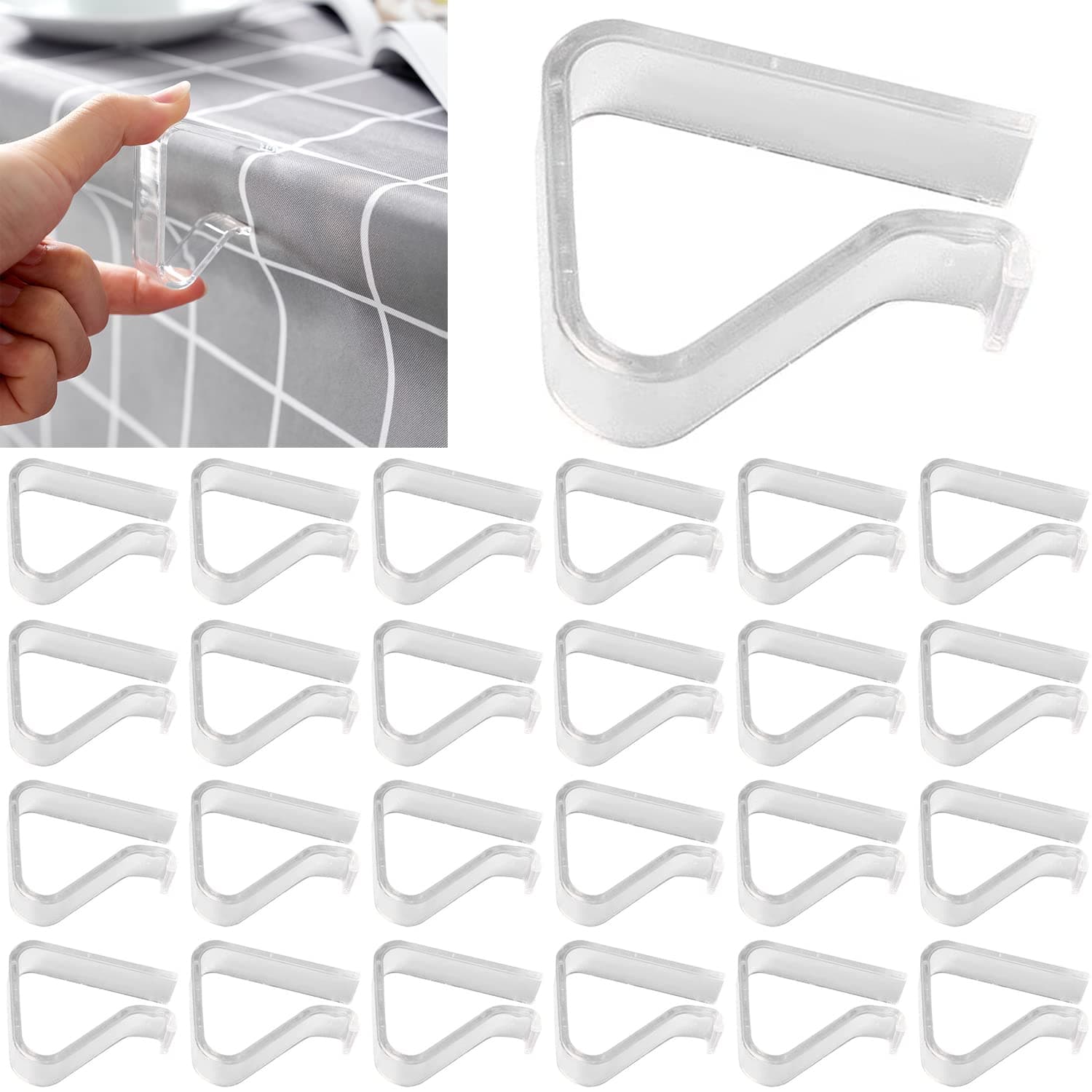 24 Pieces Transparent Clear Tablecloth Clips, Plastic Table Cloth Clips,Windproof Table Cover Holder Clamps,Table Cloth Holder for Christmas Home Wedding Party Indoor Outdoor Camping Picnic(24, Small)