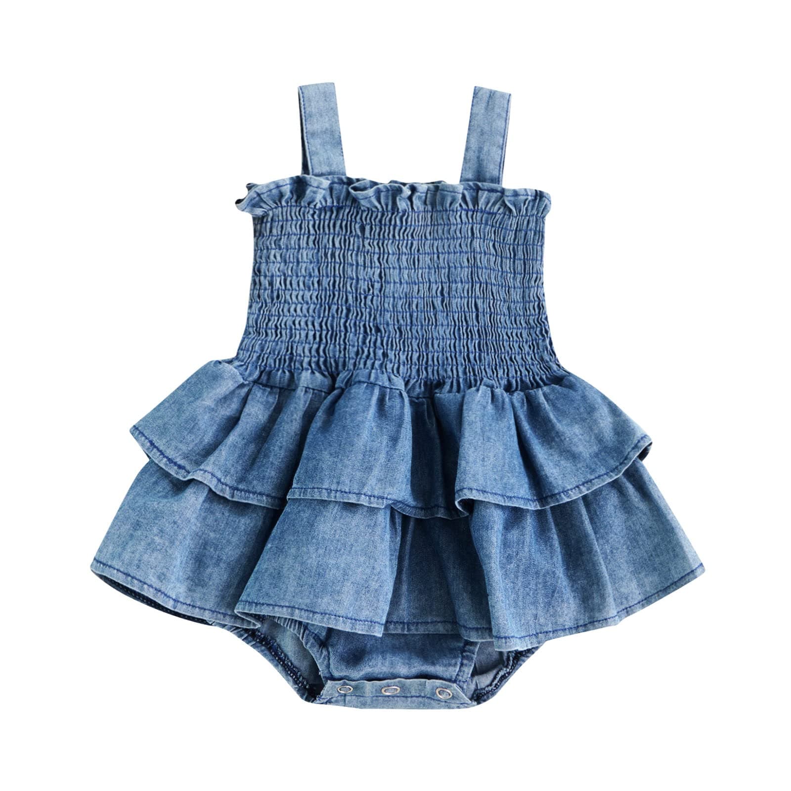 WankitoiNewborn Baby Girl Denim Dress Sleeveless Smocked Ruffle Romper Tutu Dress One Piece Bodysuit Infant Summer Clothes