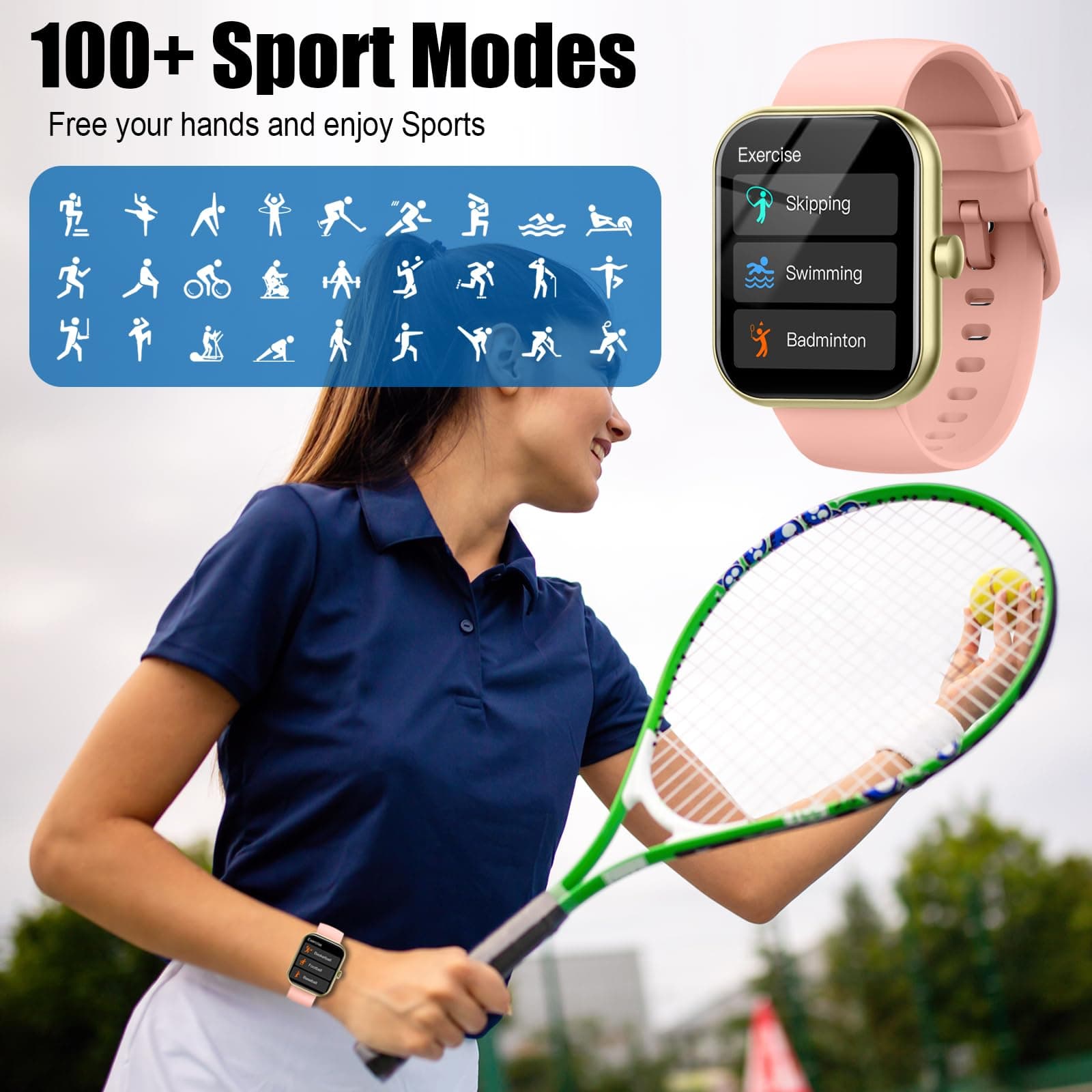 Smart Watch for Women Men, 1.96" Fitness Tracker Running Watch (Answer/Make Call), IP68 Waterproof, Pedometer, Sleep/Step/Activity/Heart Rate Monitor, 110+ Sport Modes Smartwatch for Adroid iOS, Pink