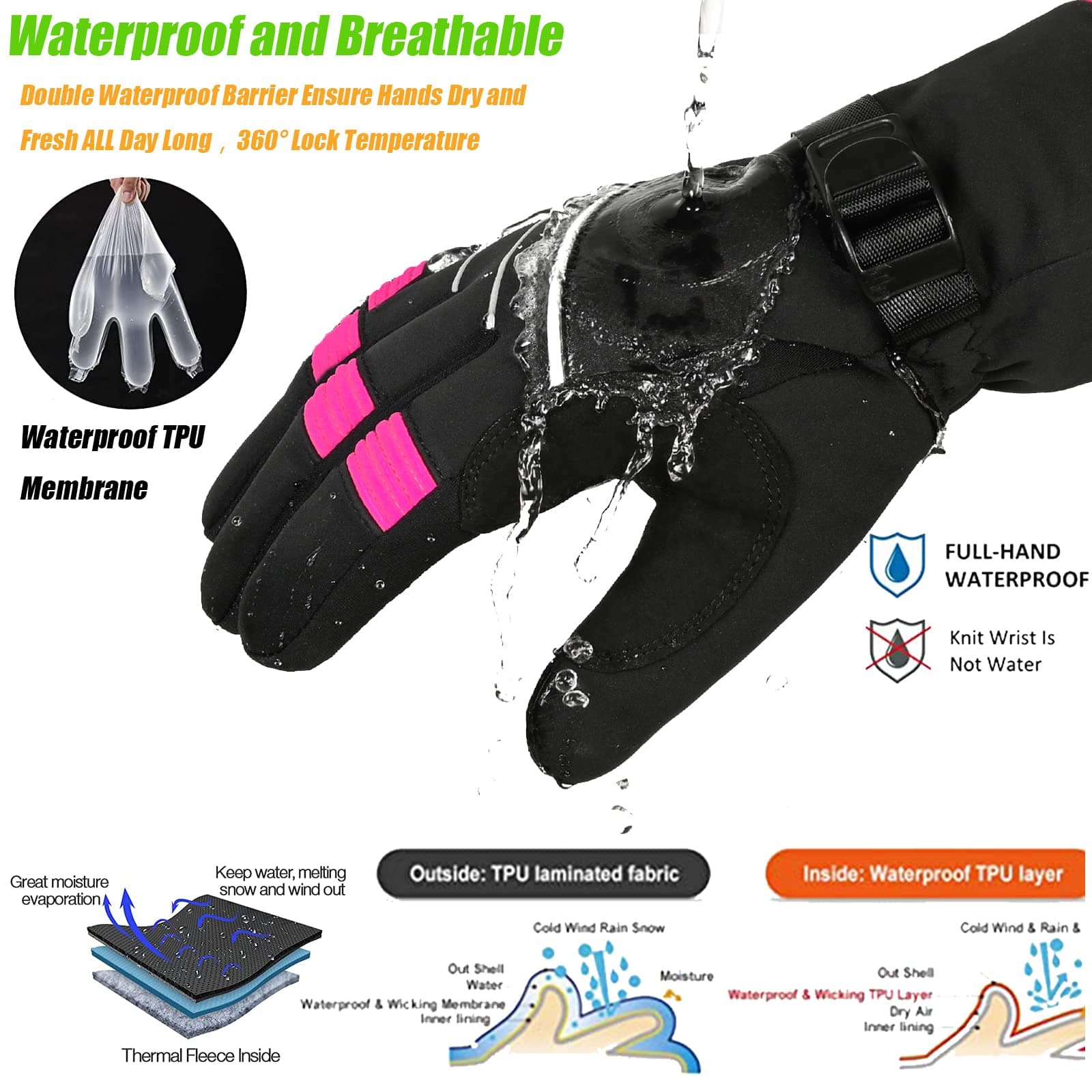 MOREOK Mens Winter Gloves,Cold Weather Gloves for Women Touch Screen Glove Water Resistant Windproof Warm Gloves for Driving Running Cycling