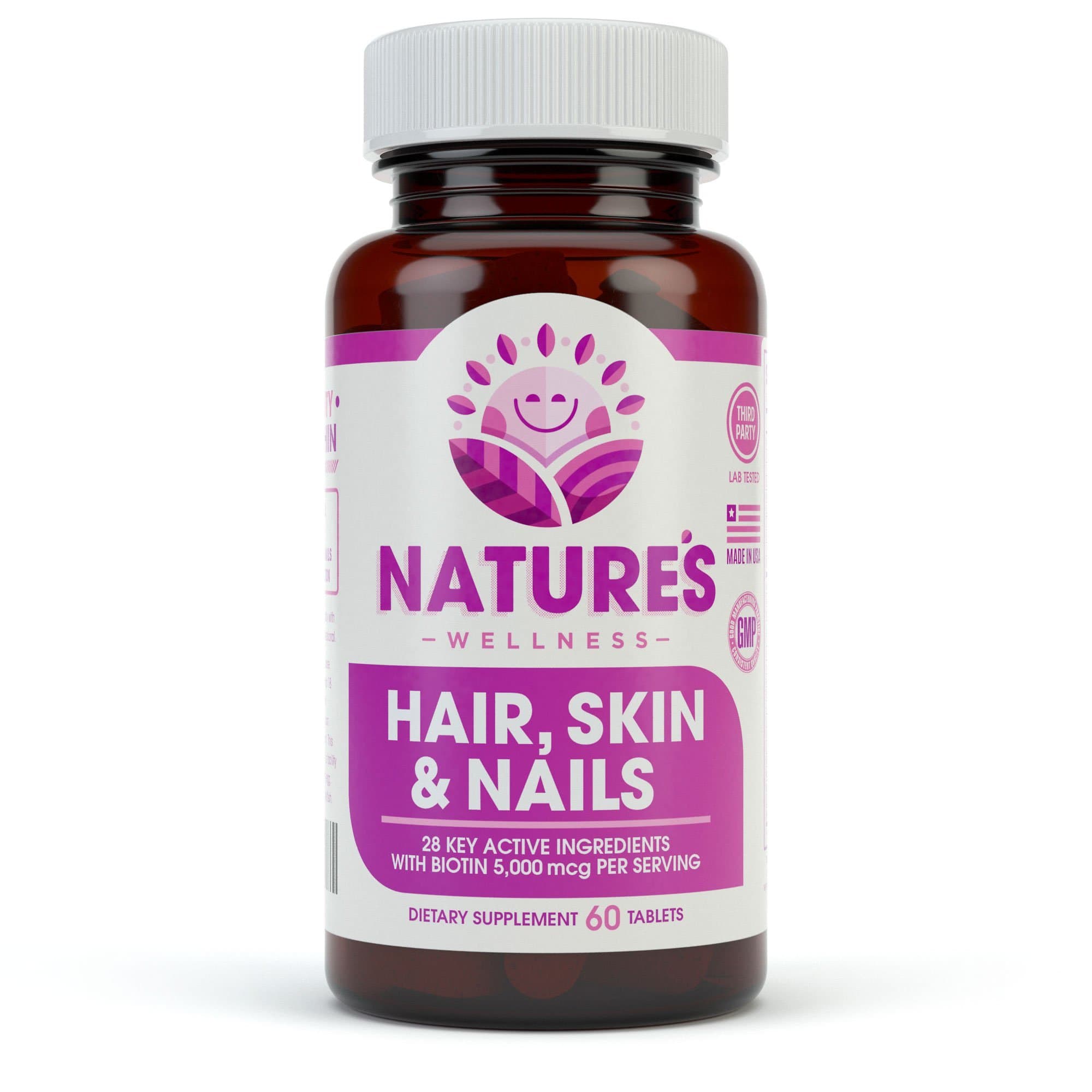 Natures Wellness Hair, Skin & Nails Essential Nourishing Supplement, 60-Count | 4000mcg Biotin + Vitamins A, C and E, B Complex Vitamins, and Advanced Nutrients per Capsule | 100% All-Natural