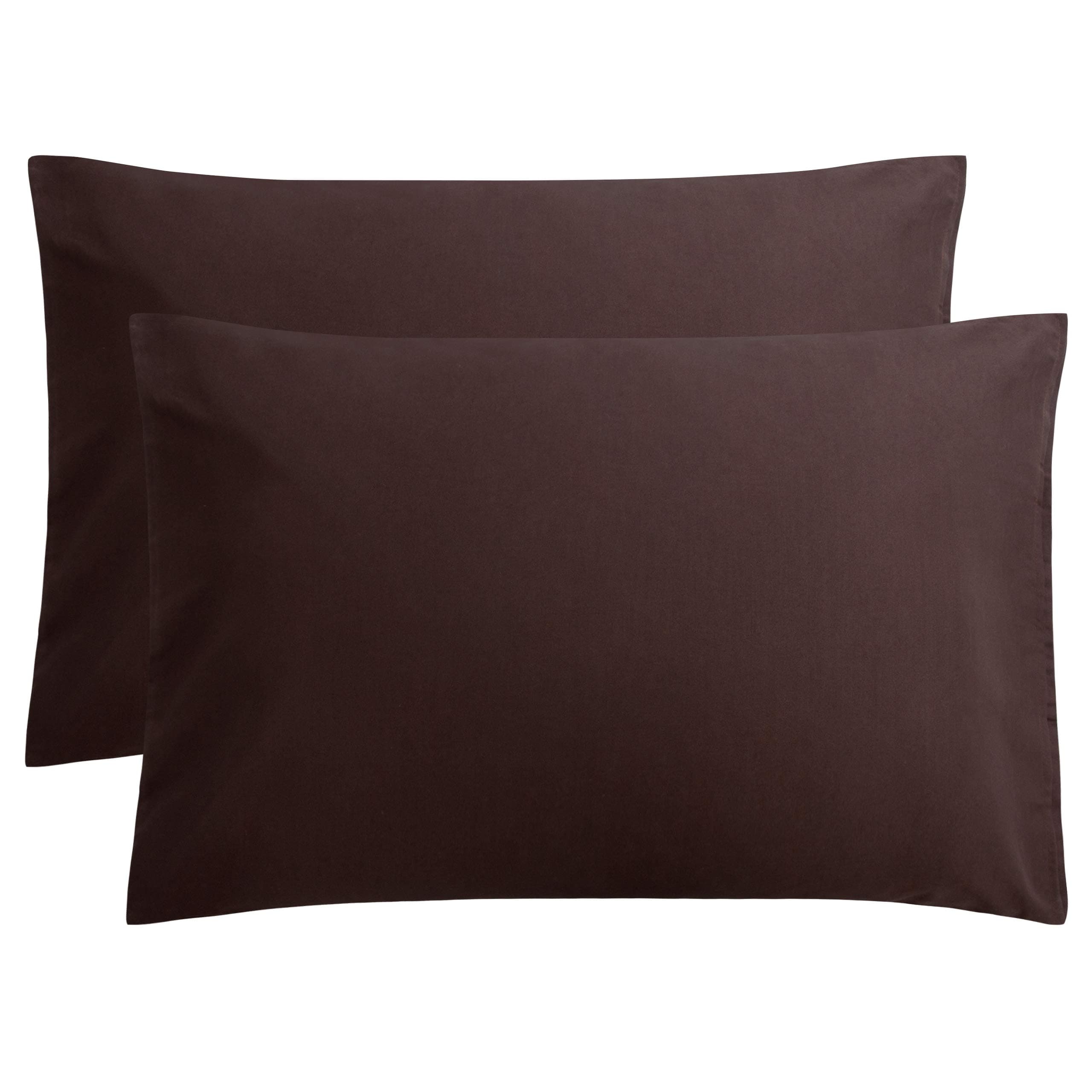 2 Pack 100% Brushed 1800 Microfiber Plain Queen Pillowcases, Wrinkle and Stain Resistant, Soft and Cozy Envelope Closure Bed Pillow Cases, Dark Brown, 50x75 cm