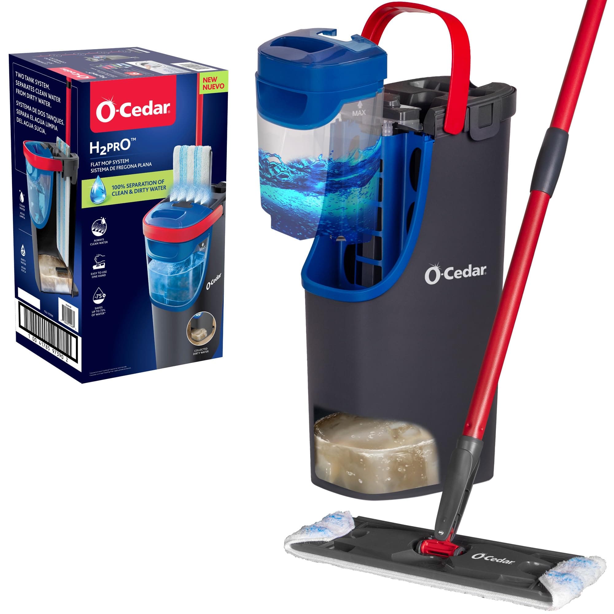 O-Cedar H2prO Flat Mop System | Compact, Lightweight & Portable | Machine Washable Microfiber Mop Pad | Safe on Wood, Vinyl, Tile & More