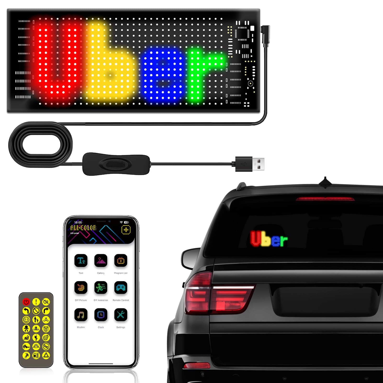 Demon Eyes LED Display for Trucks，Mini LED Car Signs, Bendable Flexible Screen, Smart App DIY Custom, Music Rhythm, Waterproof, Plug and Play，【70mm*173mm】
