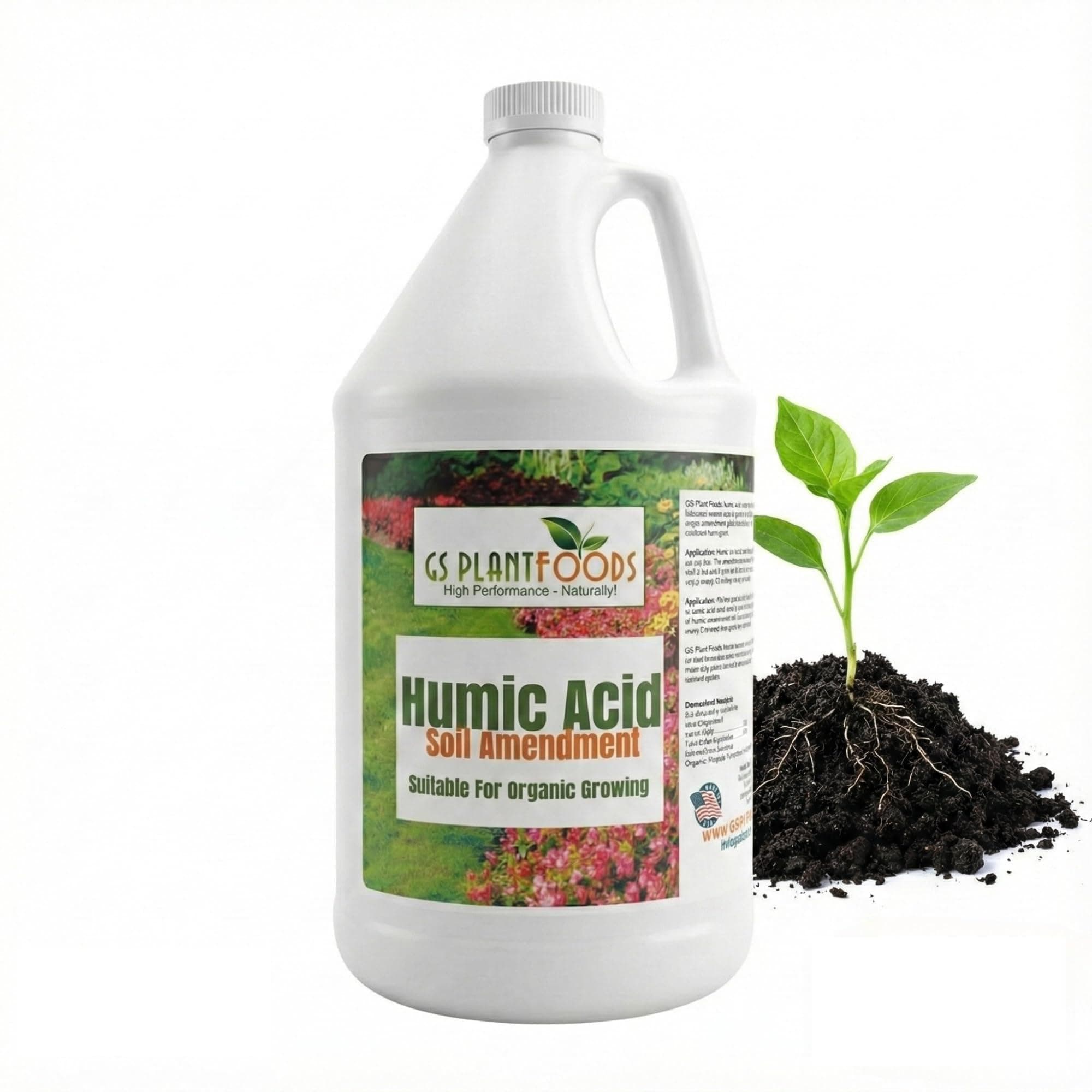 GS Plant Foods Humic Acid Soil Amendment – Leonardite-Derived Liquid Concentrate for Improved Soil Structure & Nutrient Availability – OMRI Listed for Organic Use – 1 Gallon