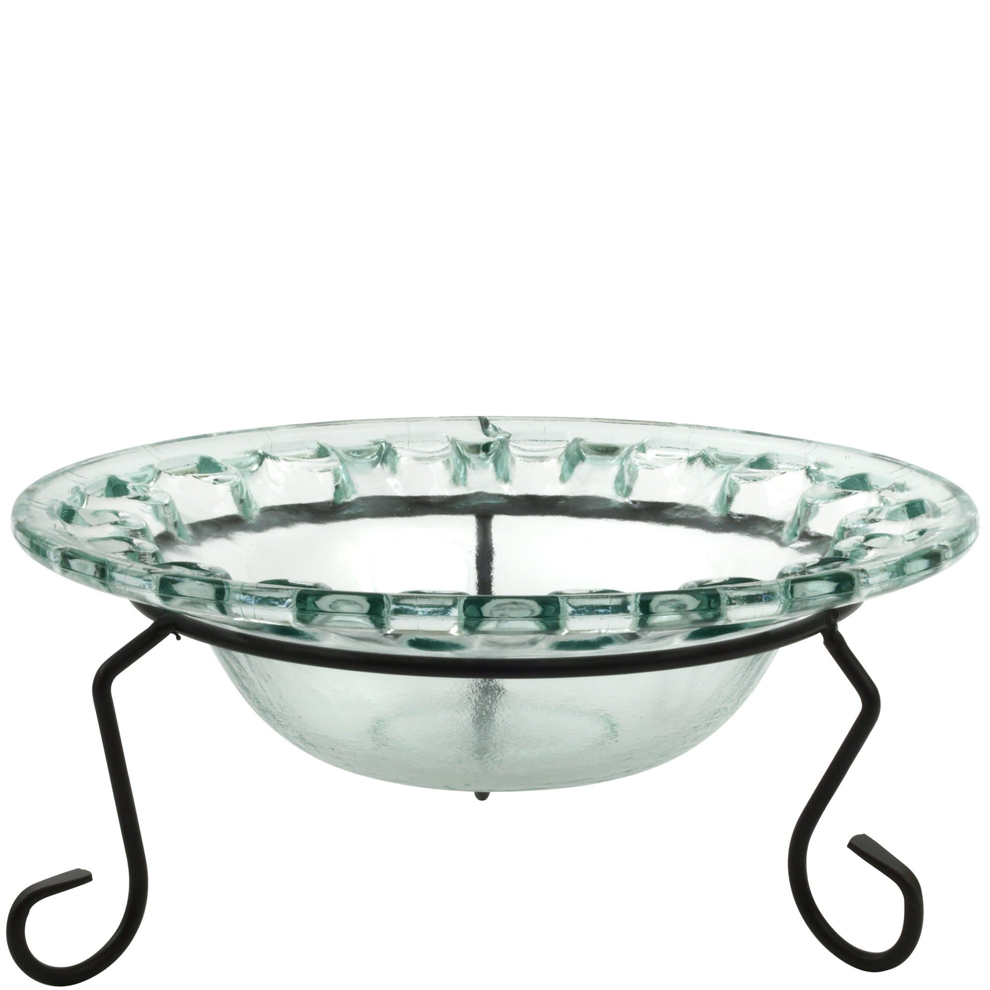 M024-200 Ribbon Recycled Glass Bowl & Metal Stand, 12", Clear, 1 Piece