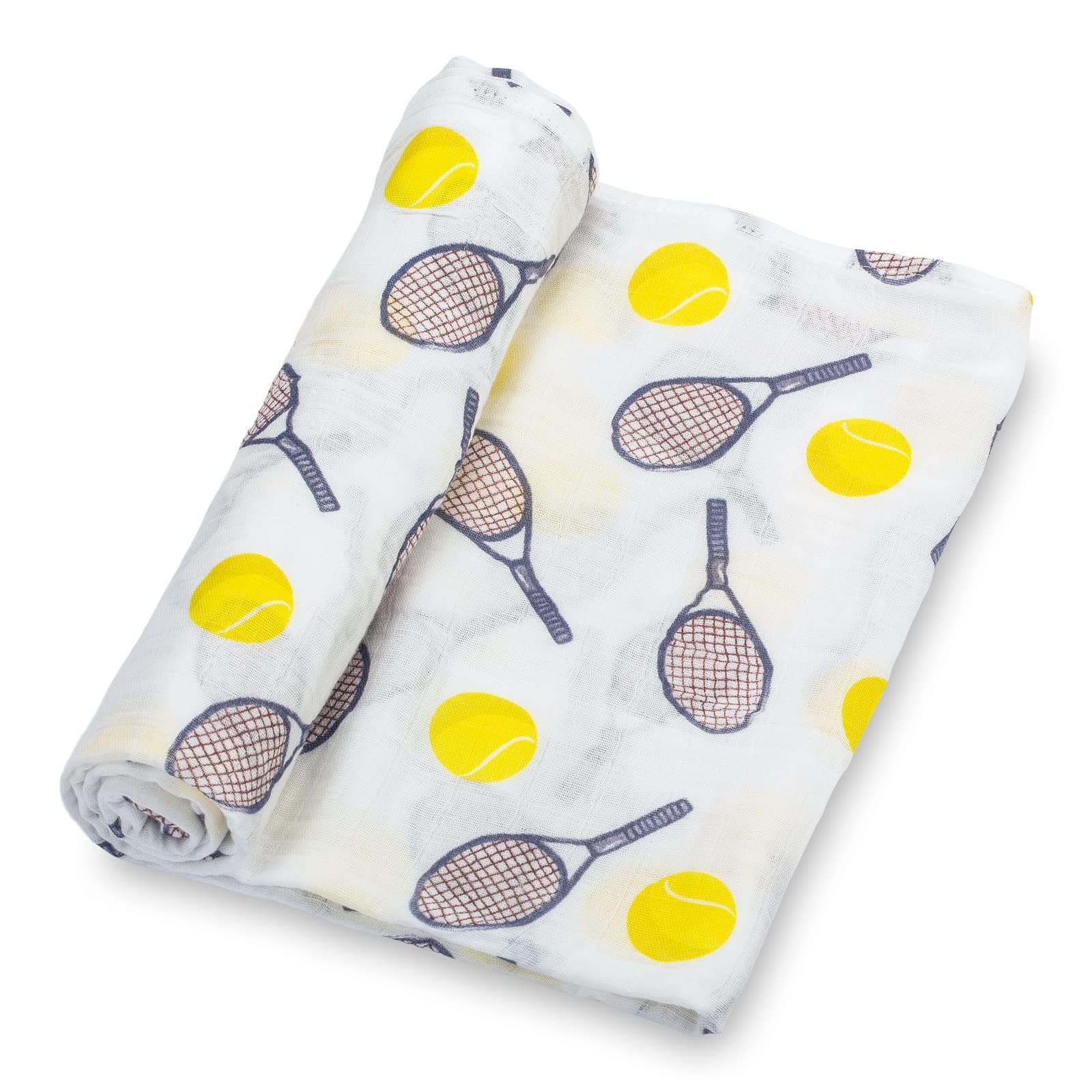 LollyBanks Baby Blanket, 100% Cotton Muslin Swaddle Blankets for Boys and Girls, Large 47 x 47 Inches Newborn Blanket, Soft and Breathable Swaddle Blanket, Baby Essentials, Registry (Tennis Print)