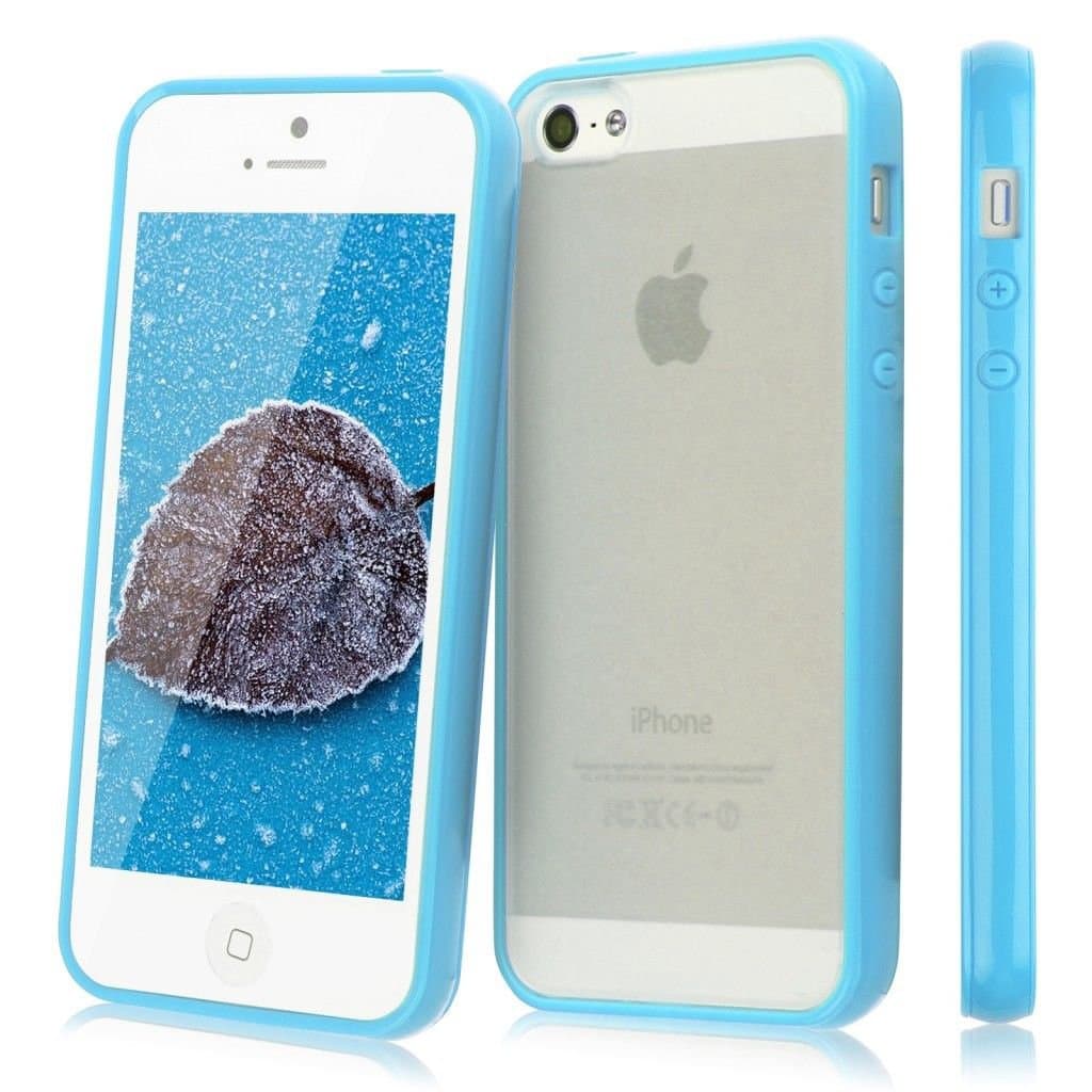 All4mobiles Premium Hard Matte Clear Back Case with Soft Silicone TPU Bumper for Iphone 5 5s + Free Front Screen Protector (Blue)