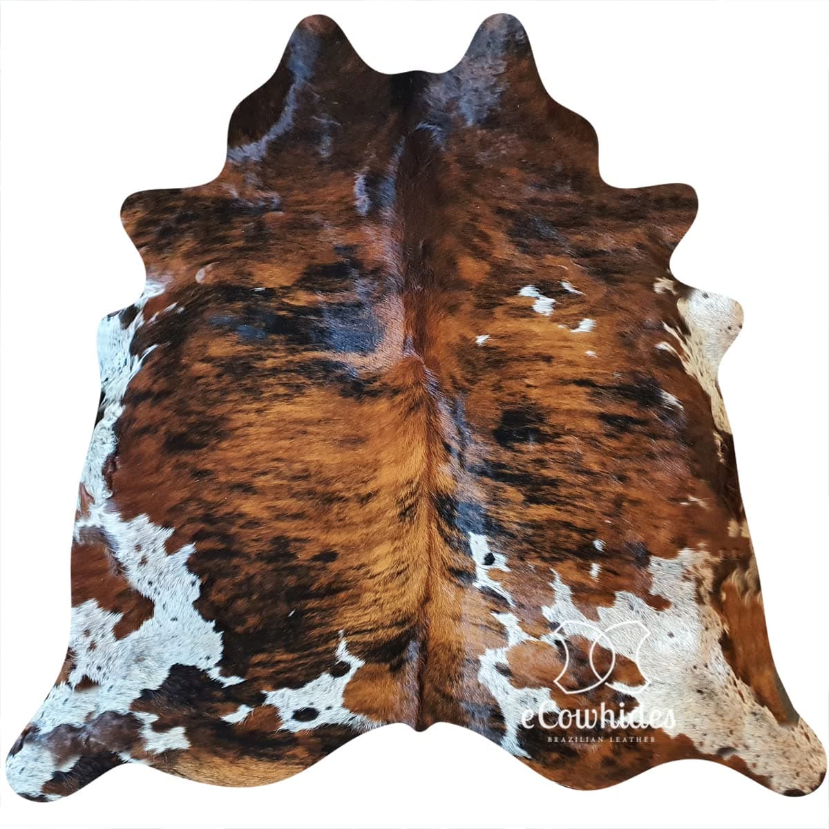 ecowhides 100% Genuine Brazilian Cowhide Rug - Brindle White Belly - Luxury Cowskin Cow Hide Leather Area Rug Home Decor (Large) 6 x 6 ft