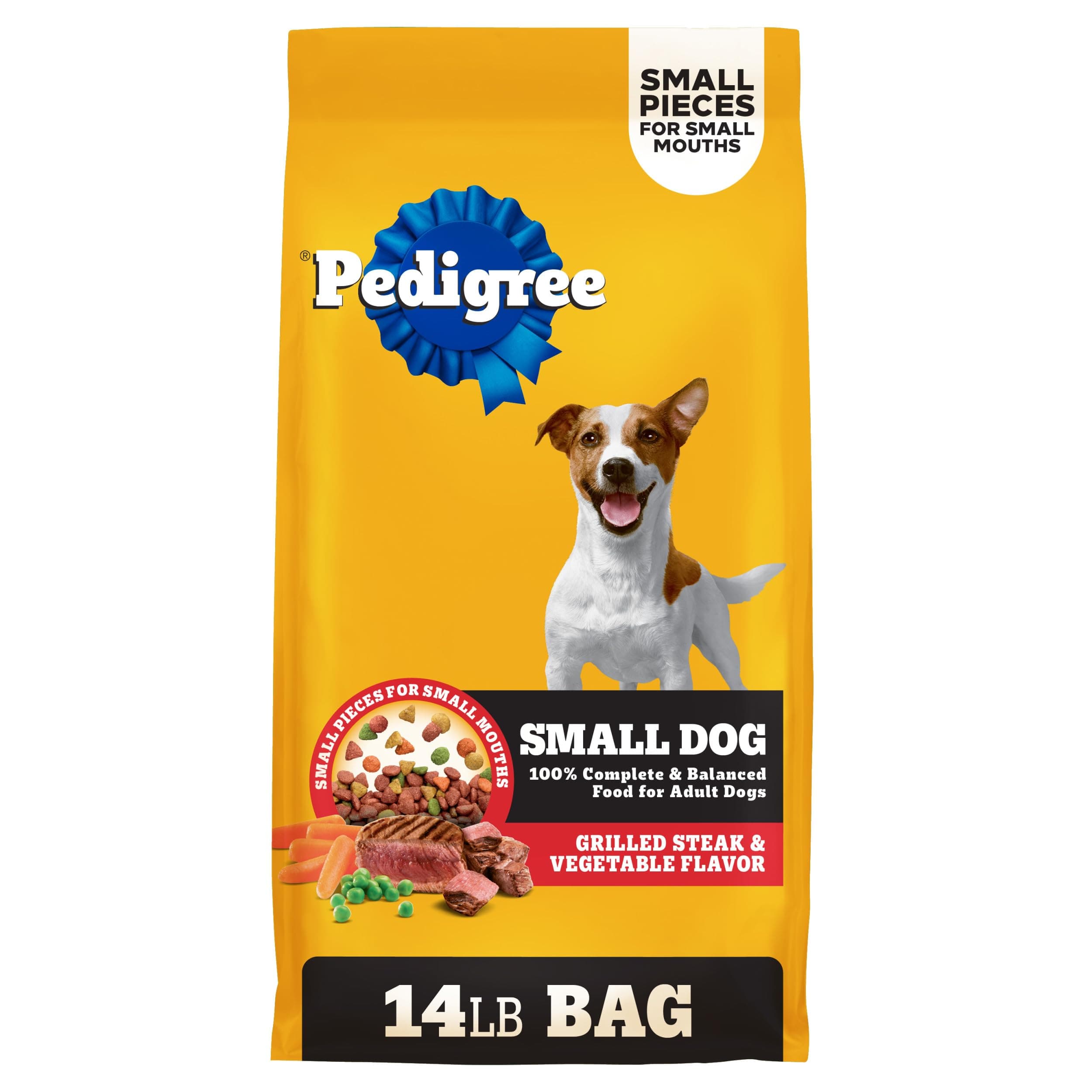 Pedigree Dry Dog Food for Adult Small Dogs, Grilled Steak and Vegetable Flavor, 14 lb. Bag