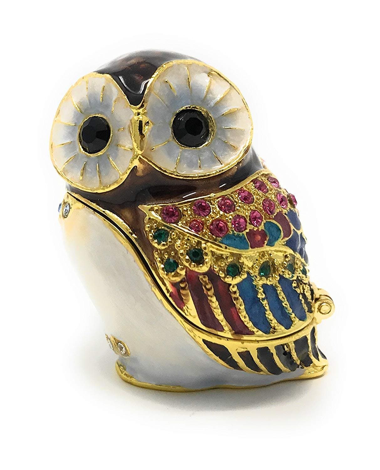 Enameled Owl Trinket Box, Accented with Austrian Crystals