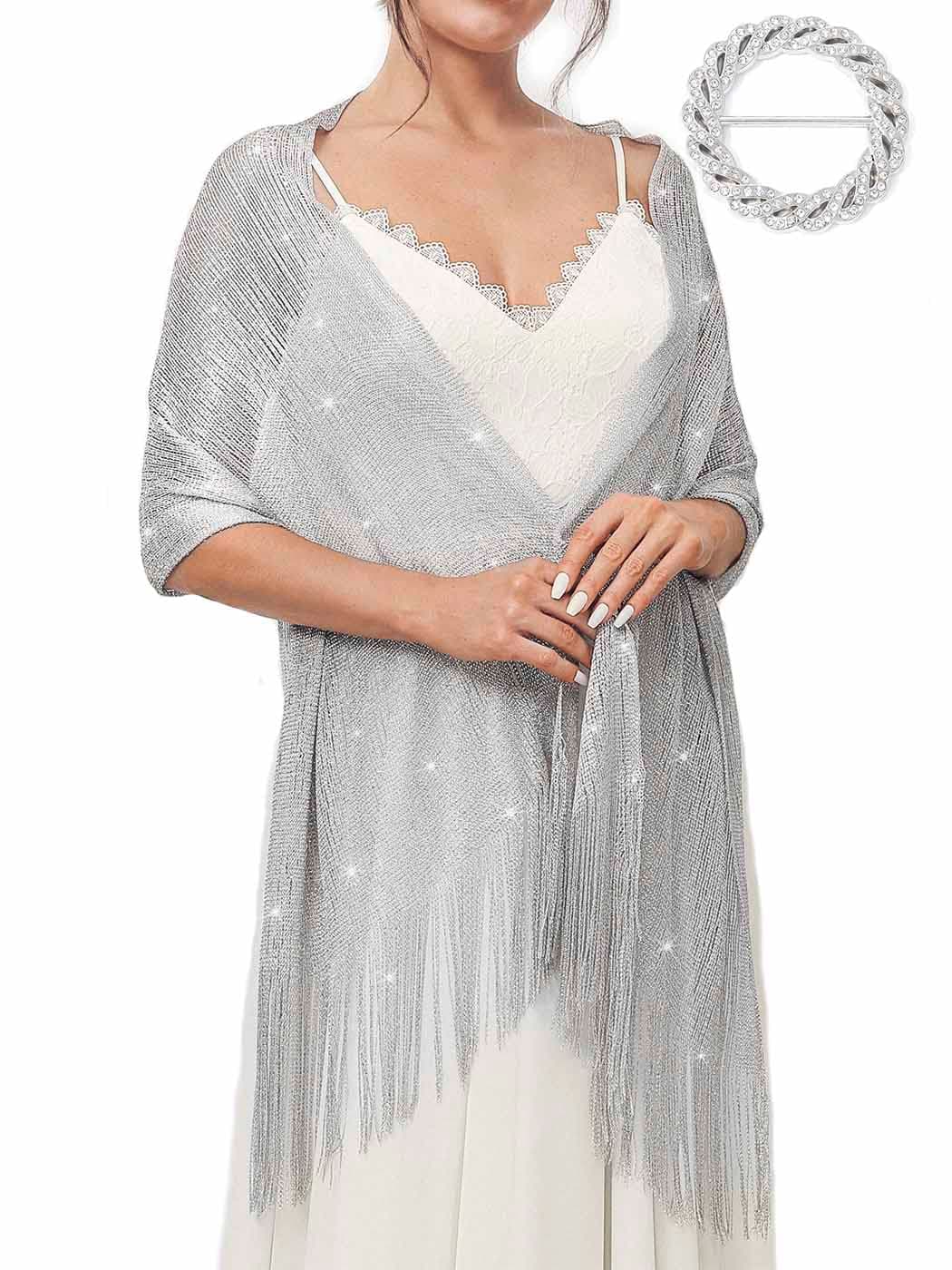 EASEDAILY Women's Shawls and Wraps for Evening Dresses Sparkling Wedding Scarf Fringe Bridal Capelet for Bride and Bridesmaid